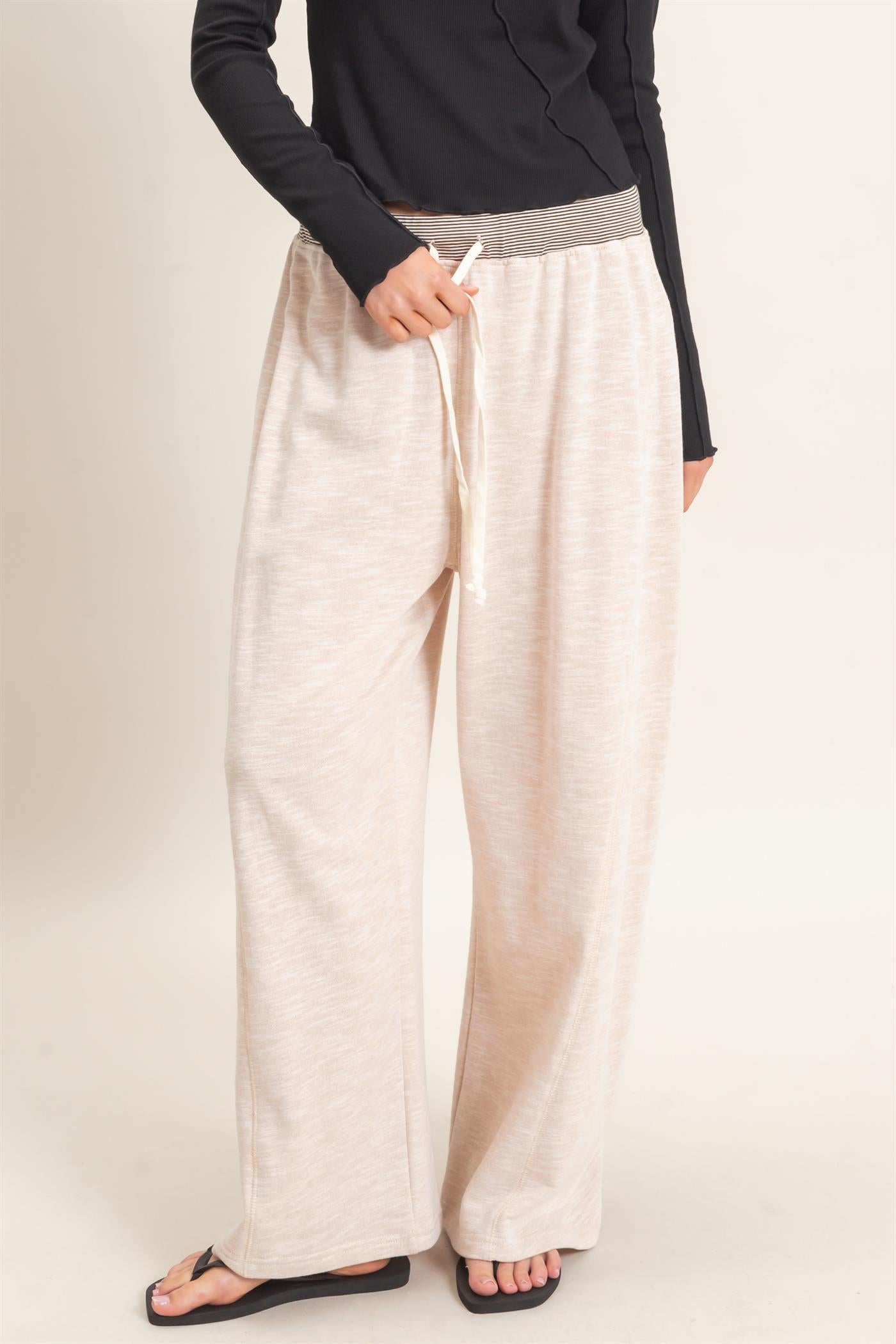 Wholesale Striped Waist Drawstring Pants Pants HF26E558 OATMEAL HYFVE