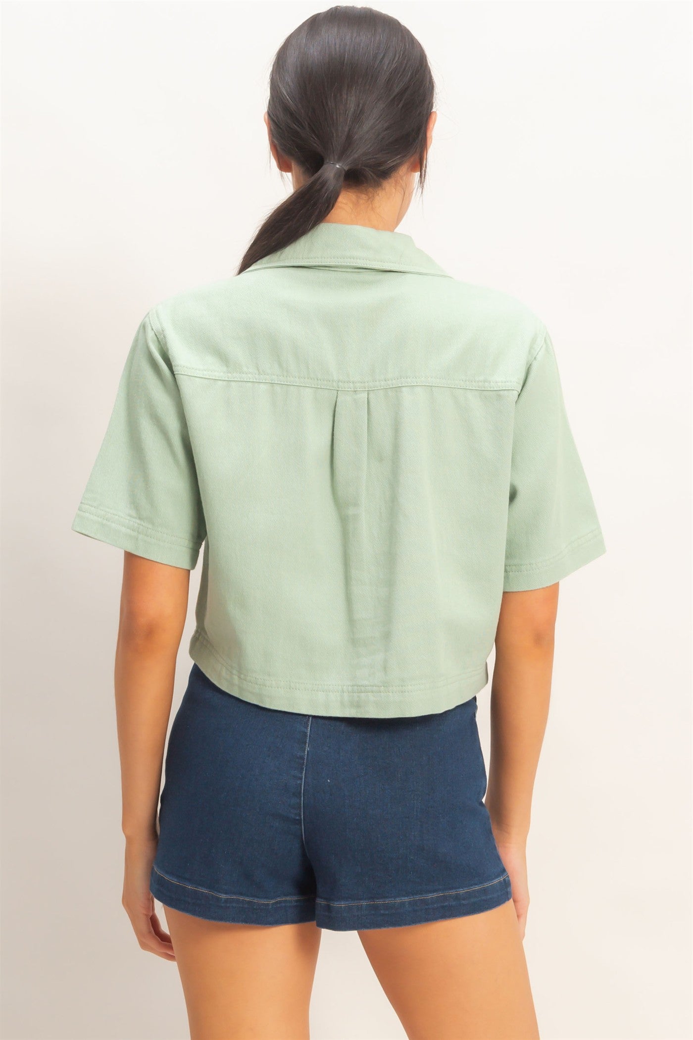 Wholesale Collared V-Neck Top Clothing Tops HF26E444 SAGE HYFVE
