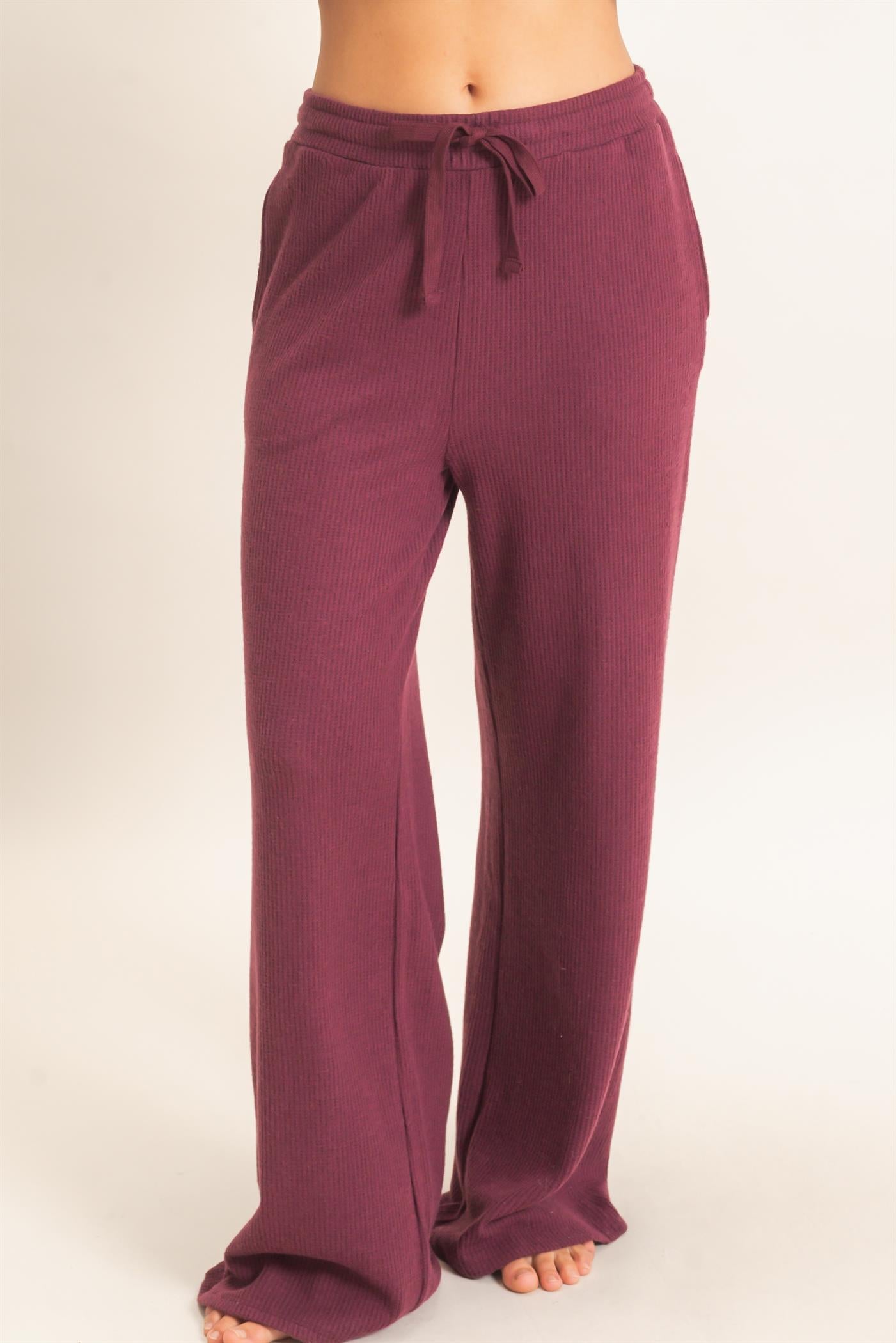 Wholesale Brushed Waffle Drawstring Pants Pants DZ26F313 DARK CHERRY DOUBLE ZERO