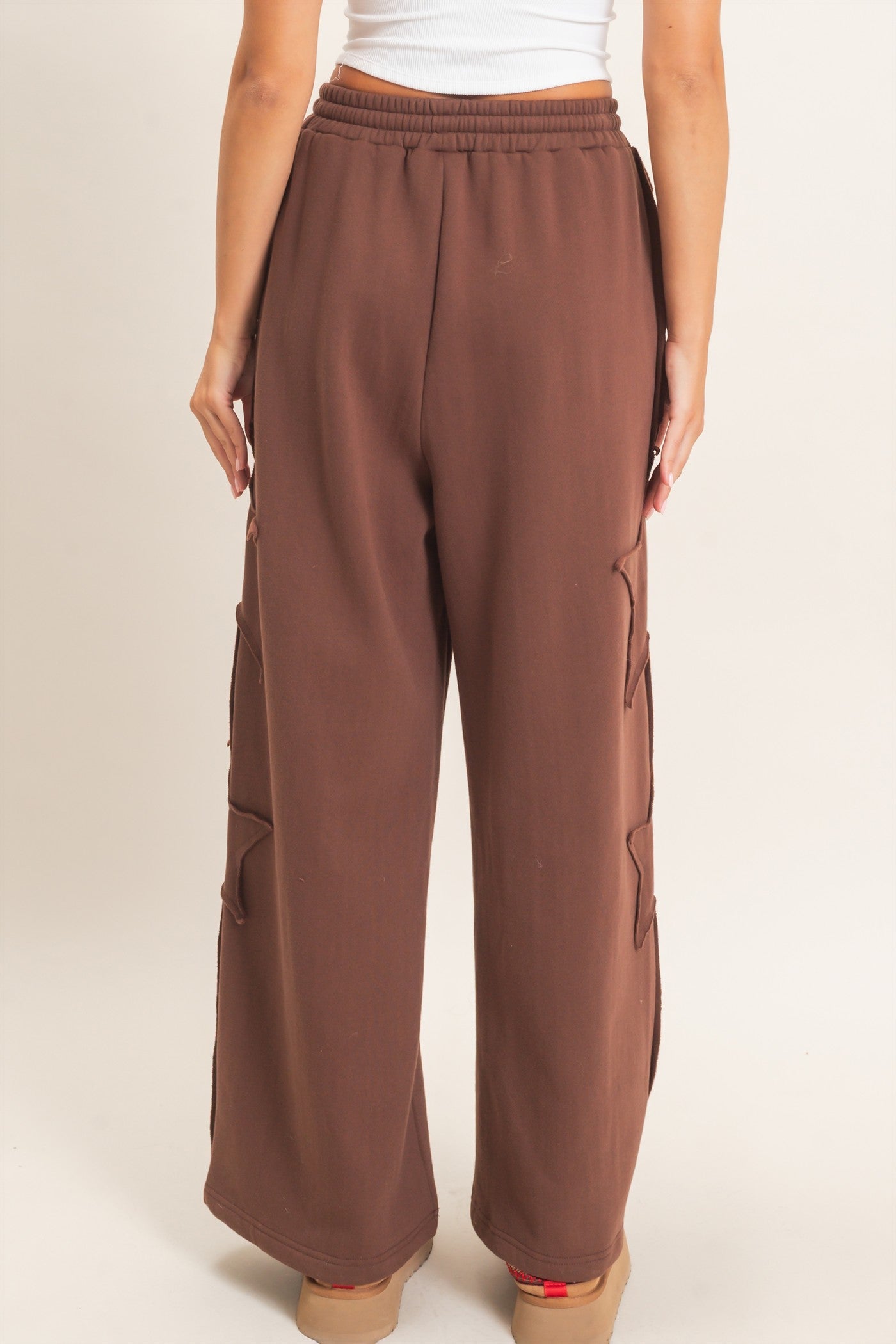 Wholesale French Terry Star Patch Sweatpants Pants DZ27A197 DARK BROWN DOUBLE ZERO