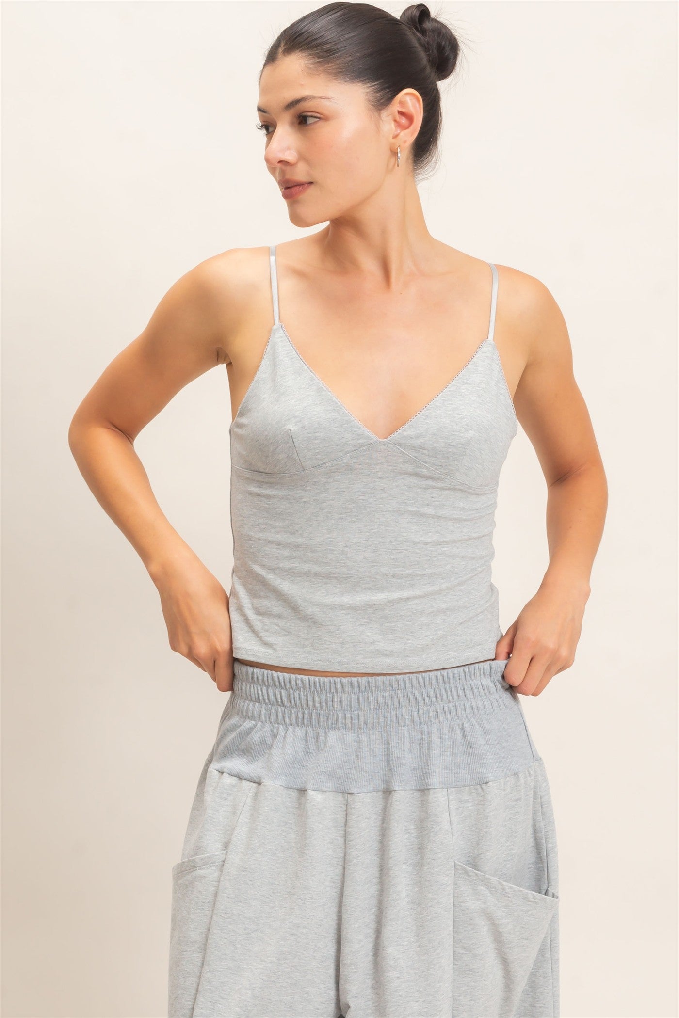 Wholesale Spaghetti Strap Bralette Top Camisoles HF26E621 HEATHER GRAY HYFVE
