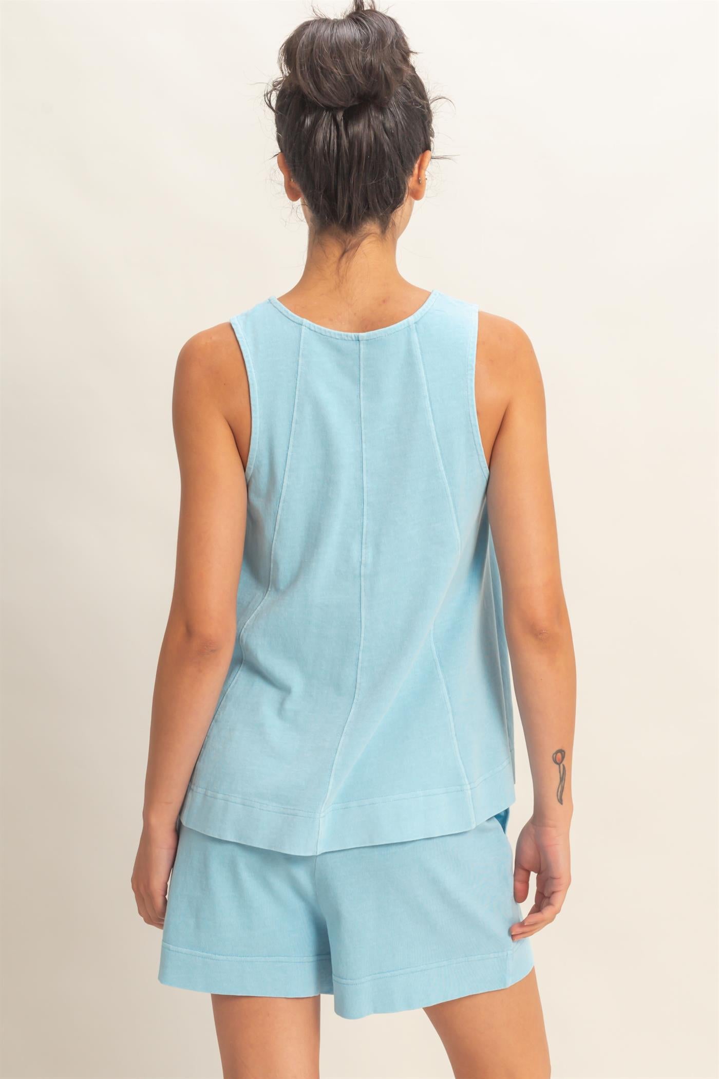 Wholesale Sleeveless Round Neck Top & Shorts Set Clothing DZ26C730-SET BLUE DOUBLE ZERO