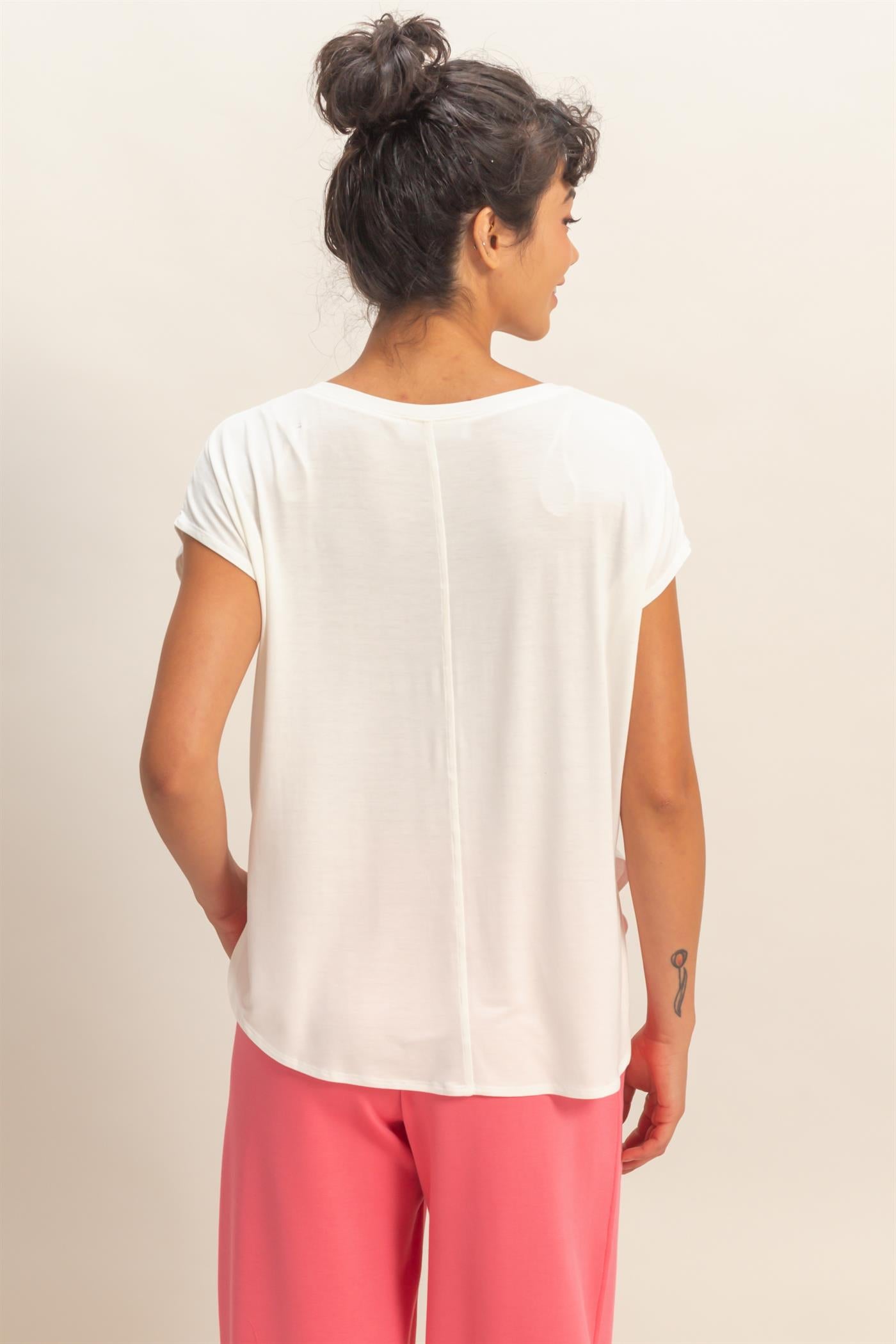 Wholesale Relaxed Dolman Short Sleeve  Round Neck Top Shirts DZ26A270 OFF WHITE DOUBLE ZERO
