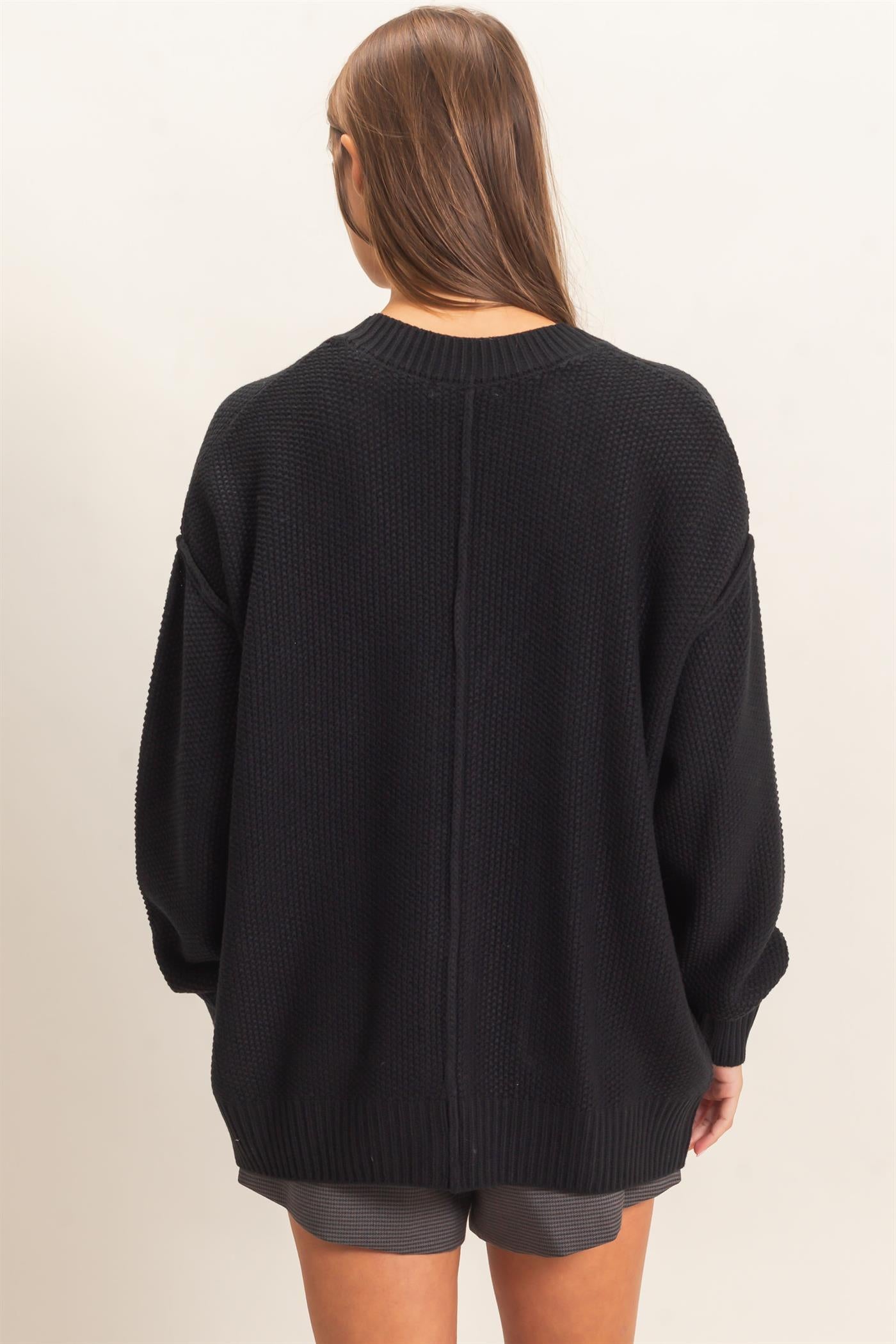 Wholesale Textured Oversized Knit Buttoned Cardigan Cardigans DZ26C971 BLACK DOUBLE ZERO