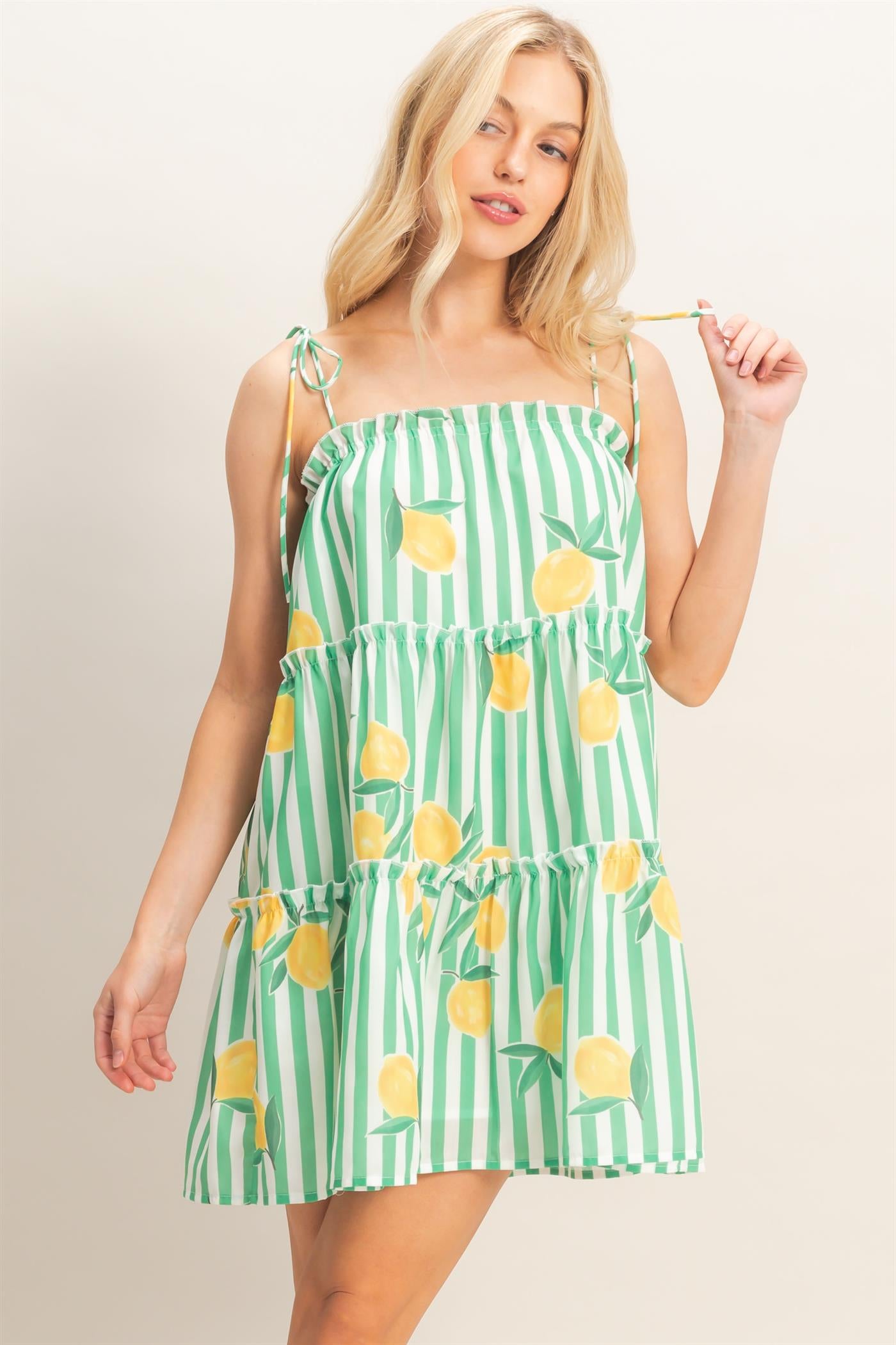 Wholesale Striped Tiered Mini Dress Dresses HF26C319 GREEN HYFVE