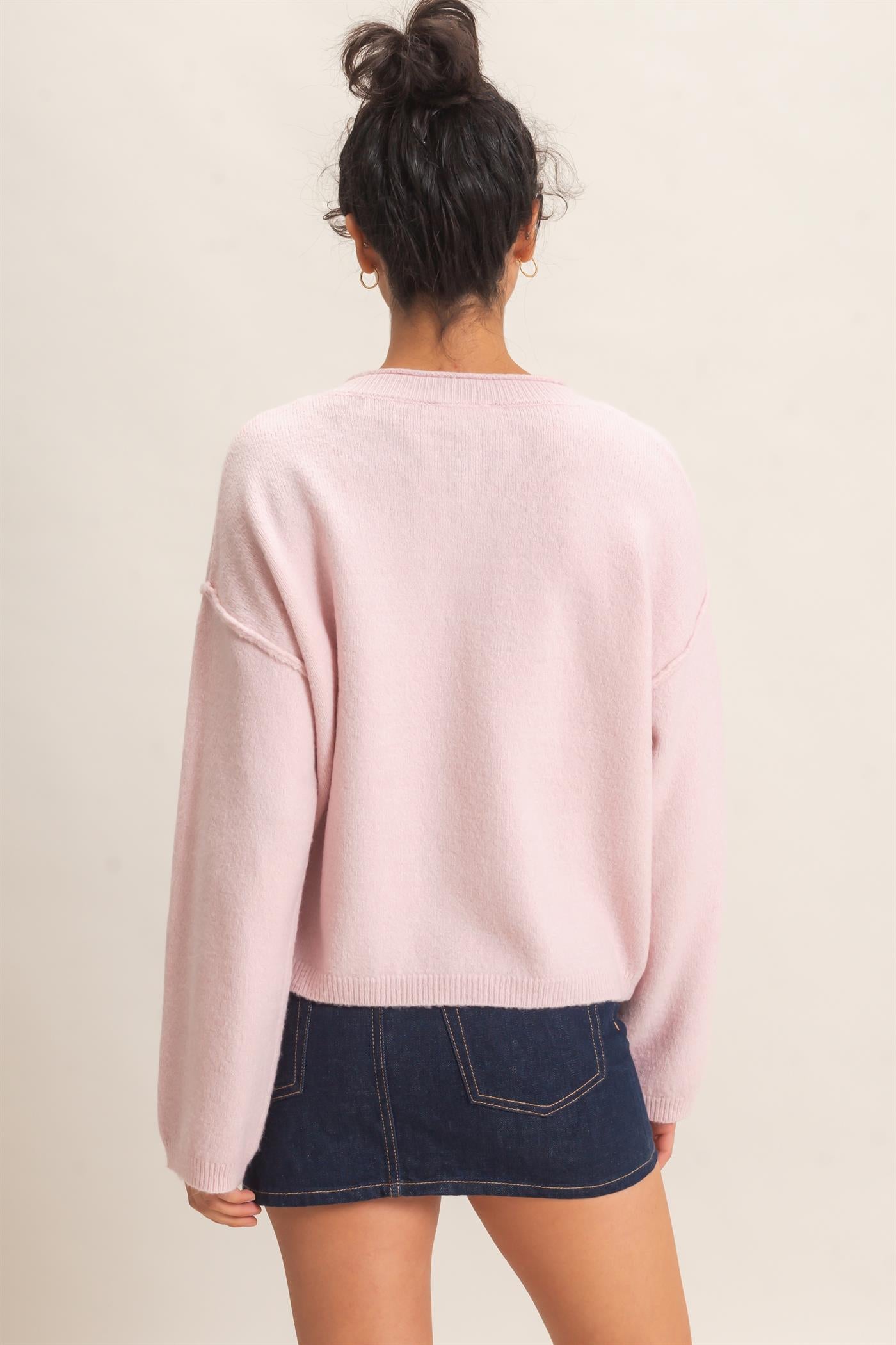 Wholesale Crew Neck Loose Fit Cardigan Cardigans DZ26E269 LIGHT PINK DOUBLE ZERO