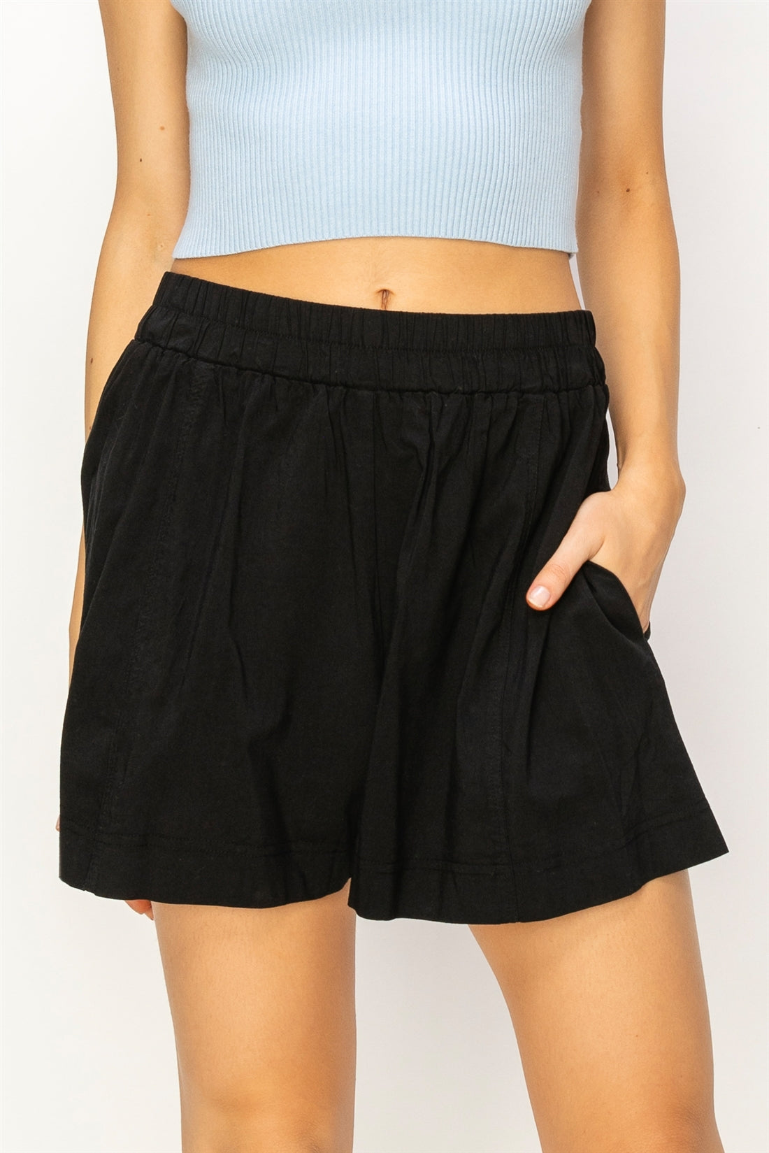Wholesale Seam Detail High Waist Shorts Shorts DZ24A421 BLACK DOUBLE ZERO