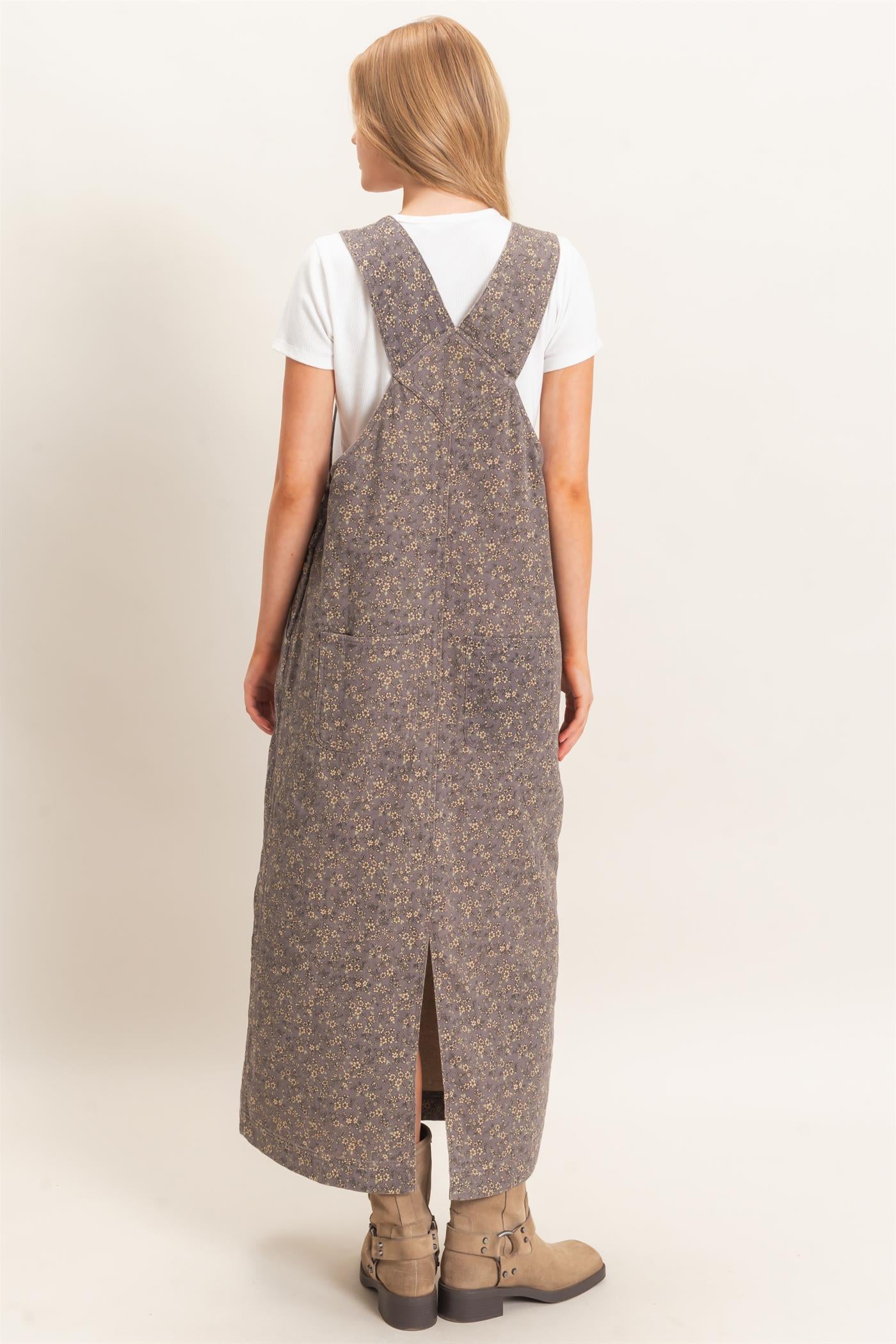 Wholesale Floral Garment Wash Overall Dress Dresses HF26C838 ASH HYFVE