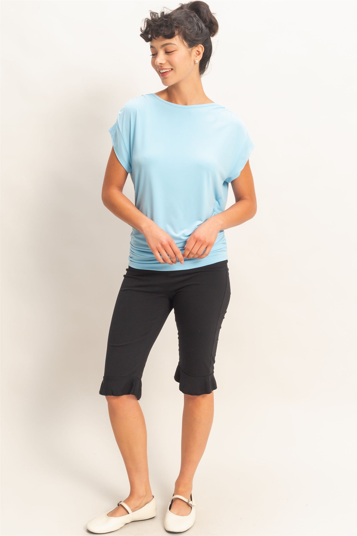 Wholesale Cowl Back Draped Cap Sleeve Top Clothing Tops DZ26C025 BLUE DOUBLE ZERO