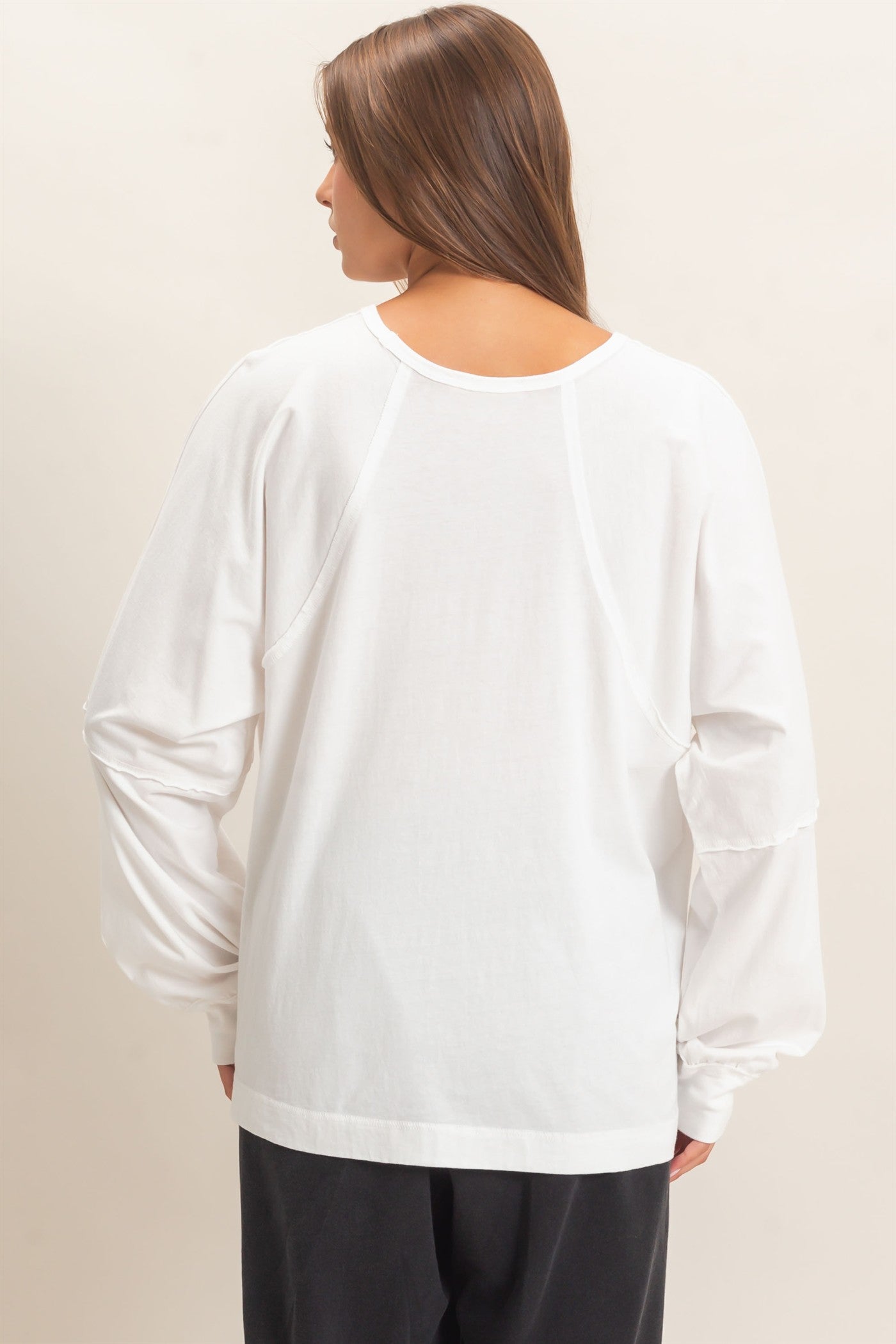 Wholesale Raglan Sleeve Snow Wash Top Shirts DZ26E945 WHITE DOUBLE ZERO