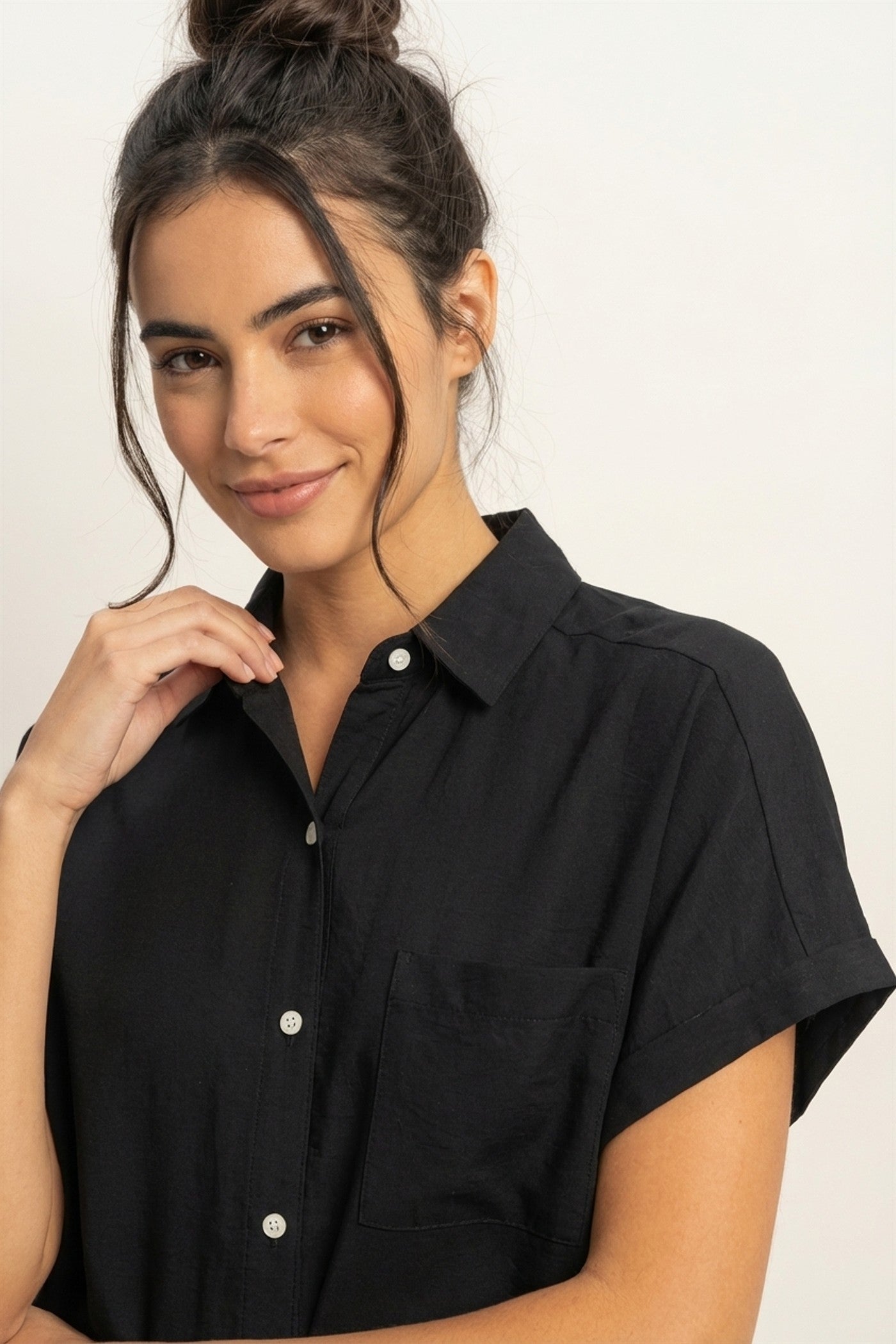 Wholesale Casual Short Sleeve Shirt Clothing Tops DZ25A767 BLACK DOUBLE ZERO