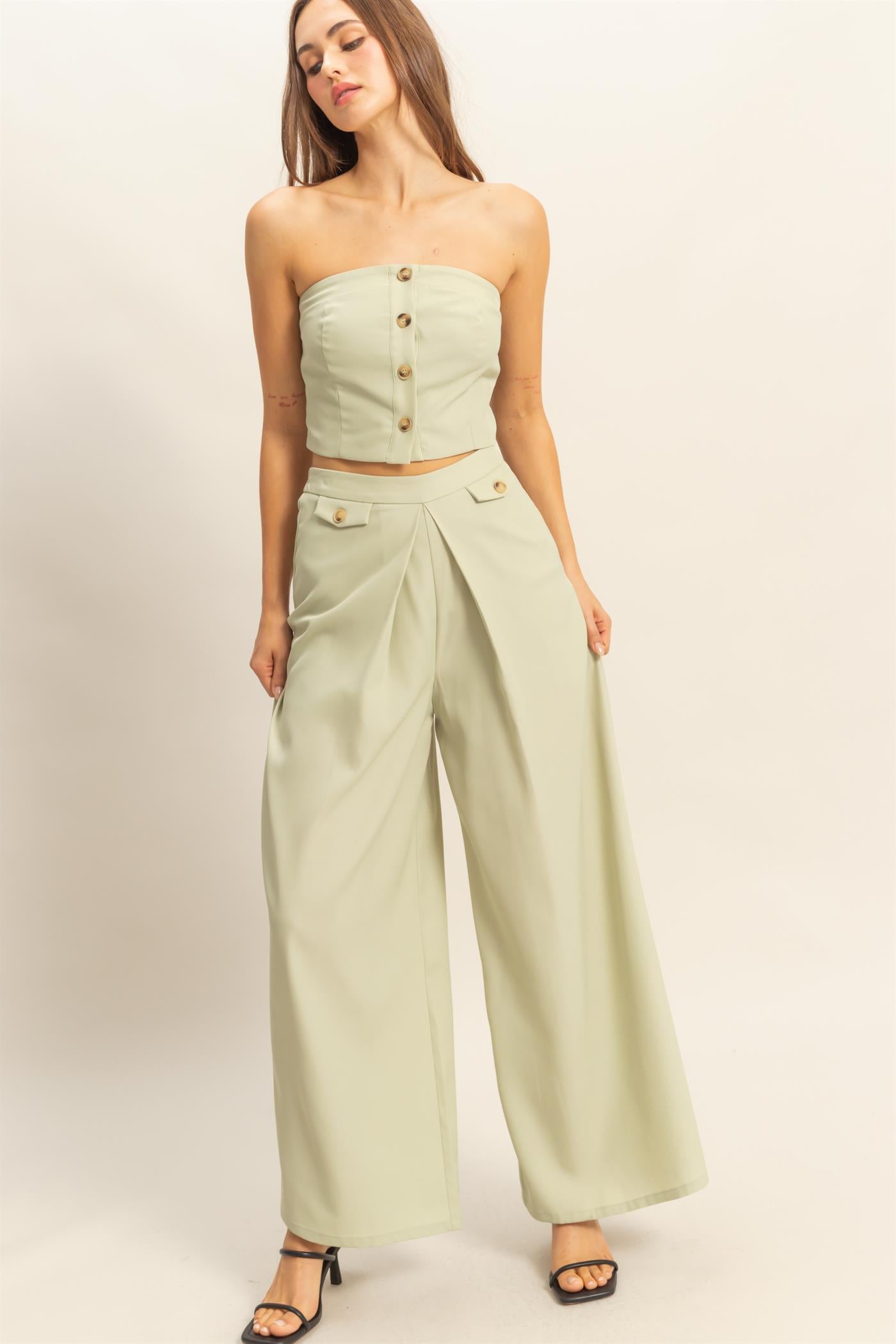 Wholesale Strapless Buttoned Top And Pants Set Clothing HF25E017-SET L.SAGE HYFVE