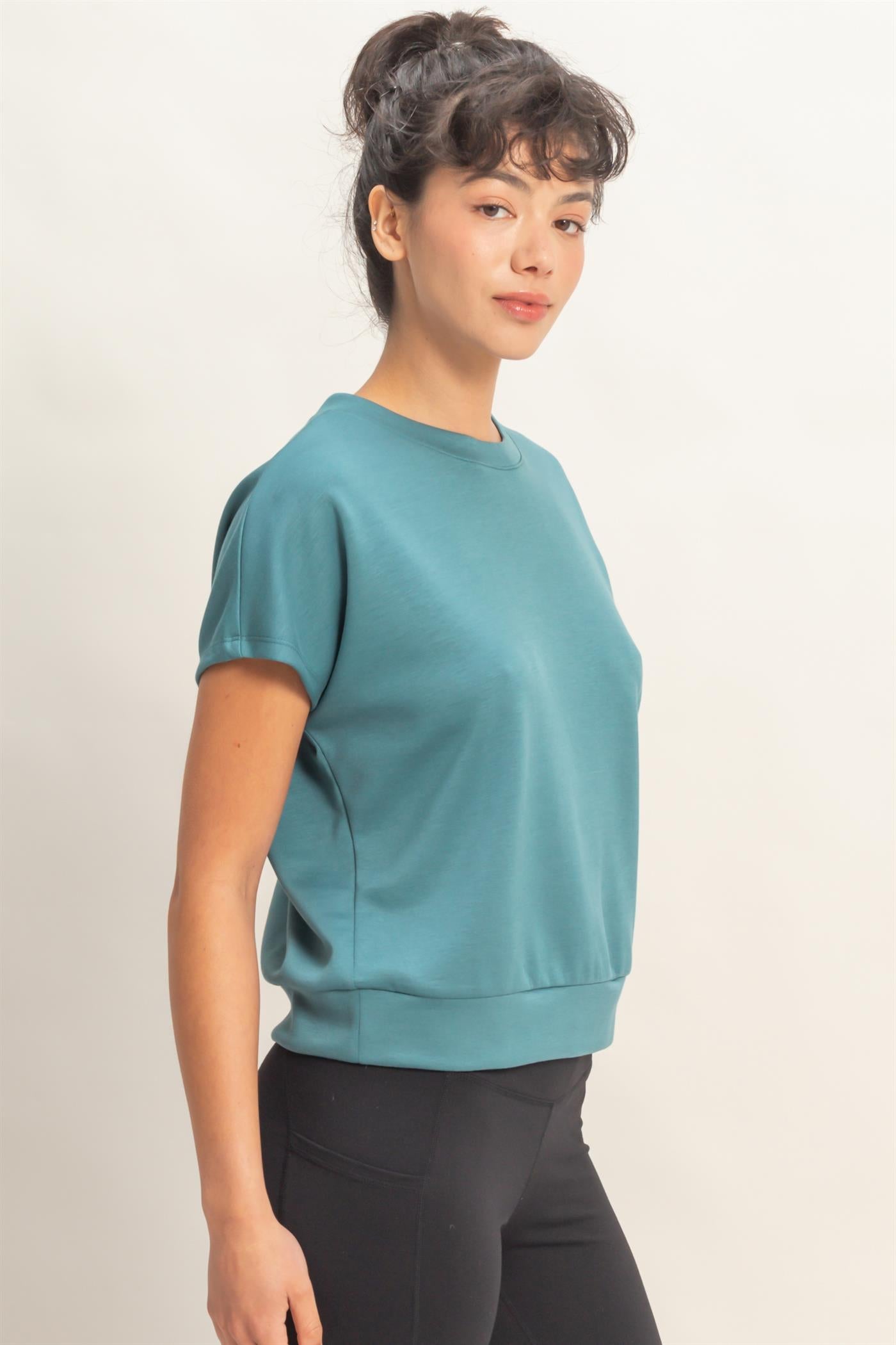 Wholesale Crew Neck Short Dolman Sleeve Top Clothing Tops DZ26C205 DARK TEAL DOUBLE ZERO