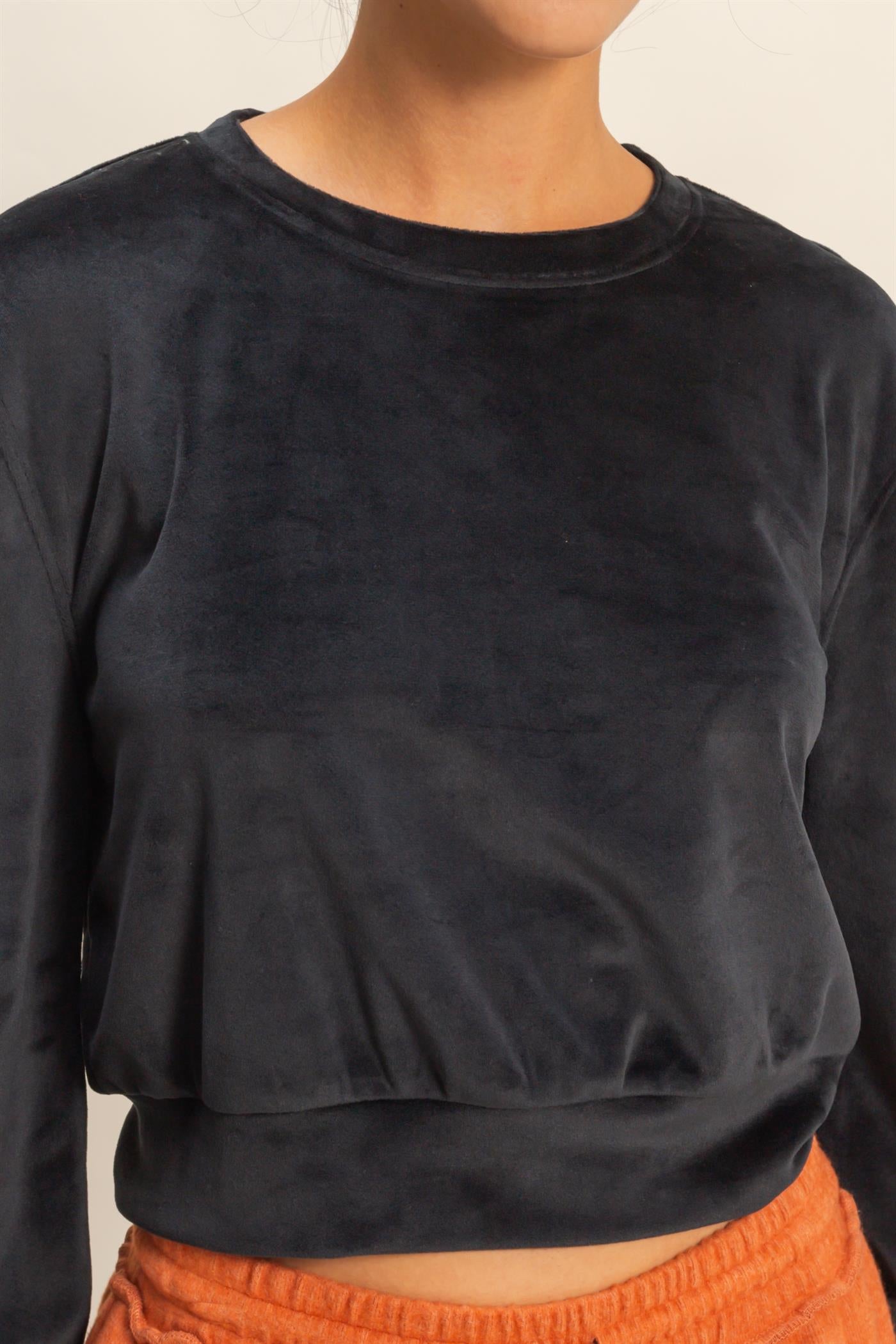 Wholesale Banded Waist Sweatshirt Clothing Tops DZ23A458 BLACK DOUBLE ZERO