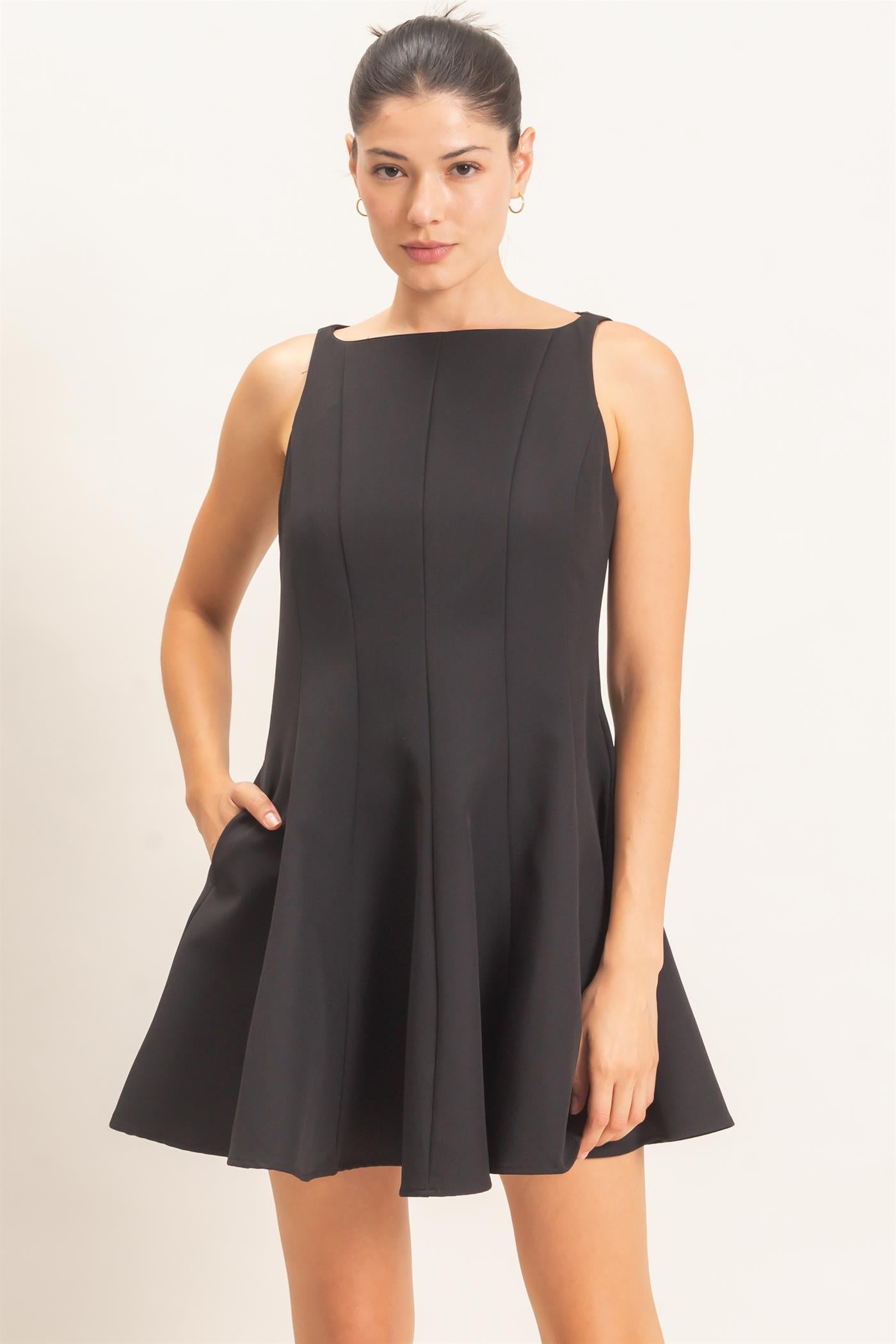Wholesale Sleeveless Fit And Flare Dress Dresses HF26F217 BLACK HYFVE