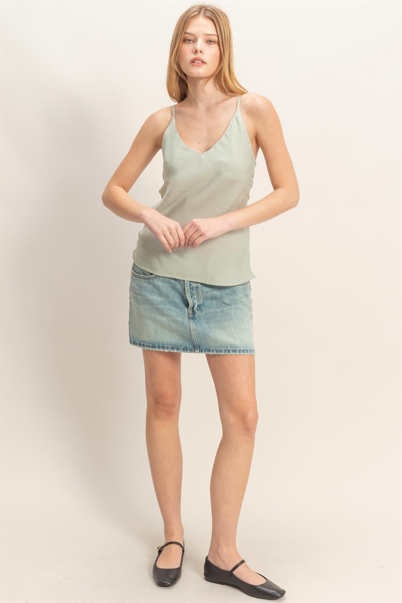 Wholesale Satin Bias V-Neck Camisole Camisoles HF26E318 SAGE HYFVE