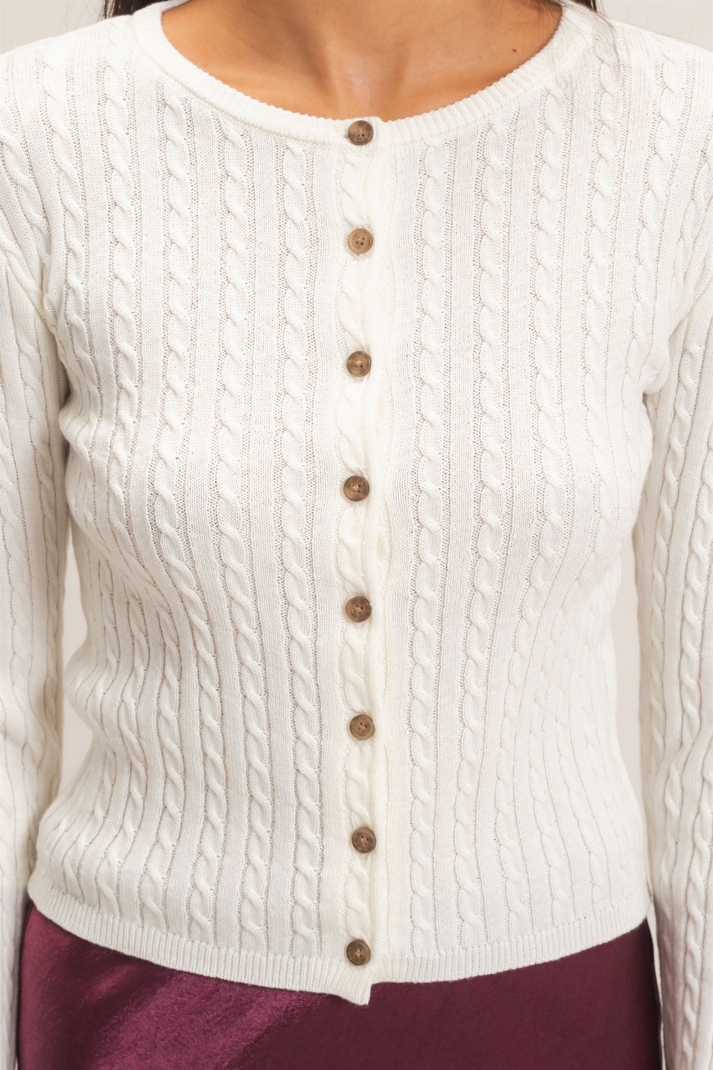 Wholesale Cable Knit Cardigan Cardigans DZ26E256 CREAM DOUBLE ZERO