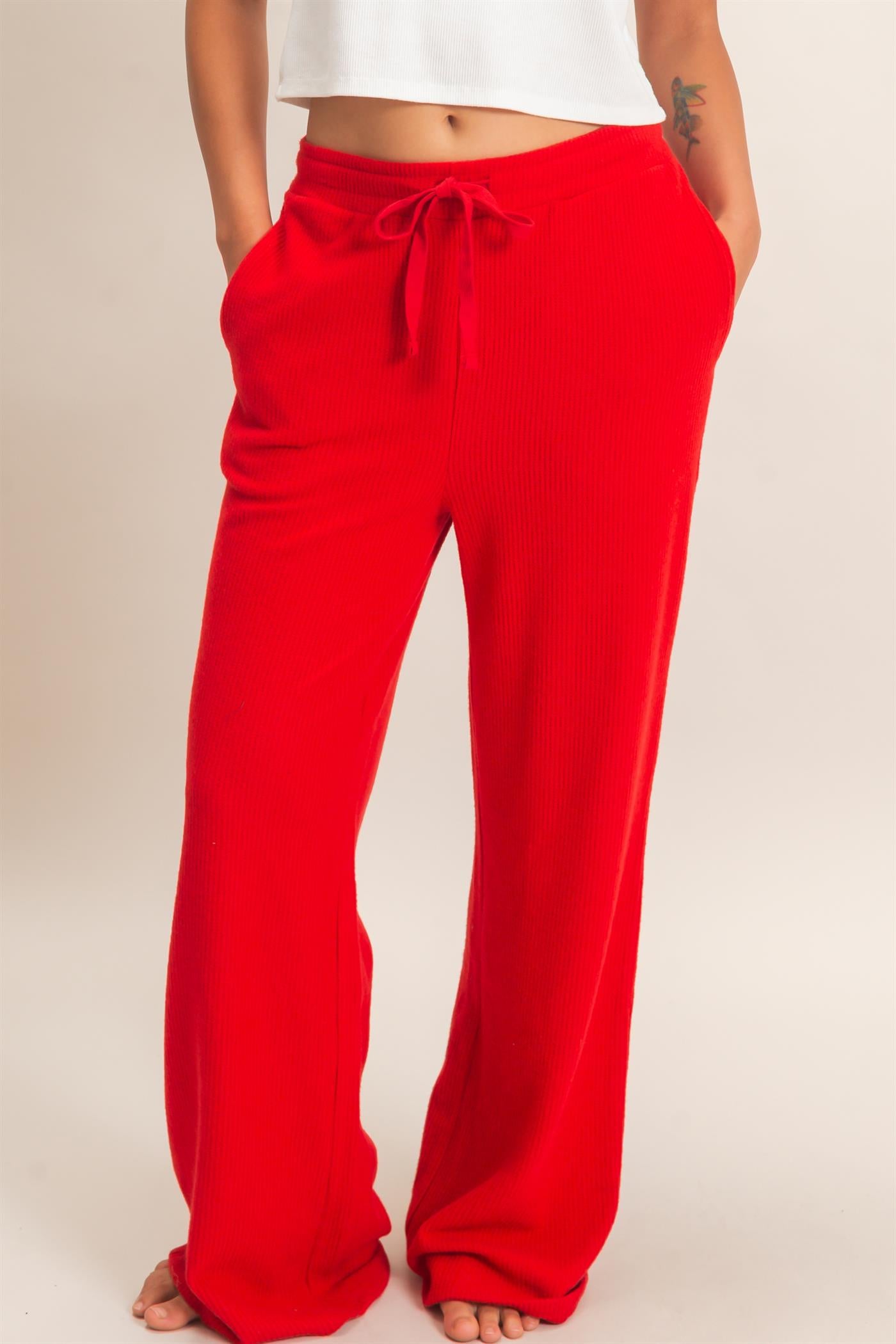Wholesale Brushed Waffle Drawstring Pants Pants DZ26F313 RED DOUBLE ZERO
