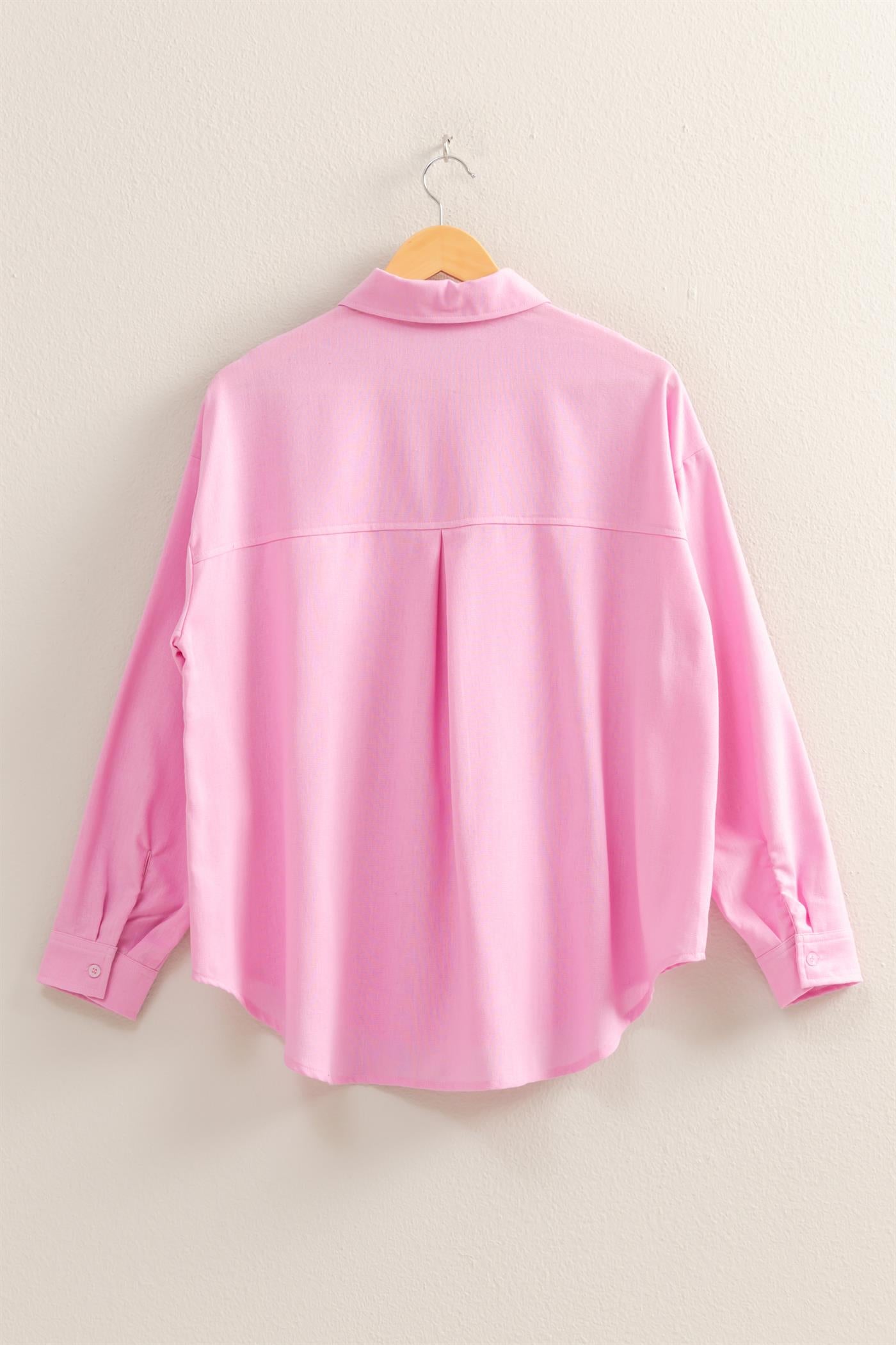 Wholesale Sand Washed Relaxed Long Sleeve Shirt Clothing Tops DZ24C609 PINK DOUBLE ZERO