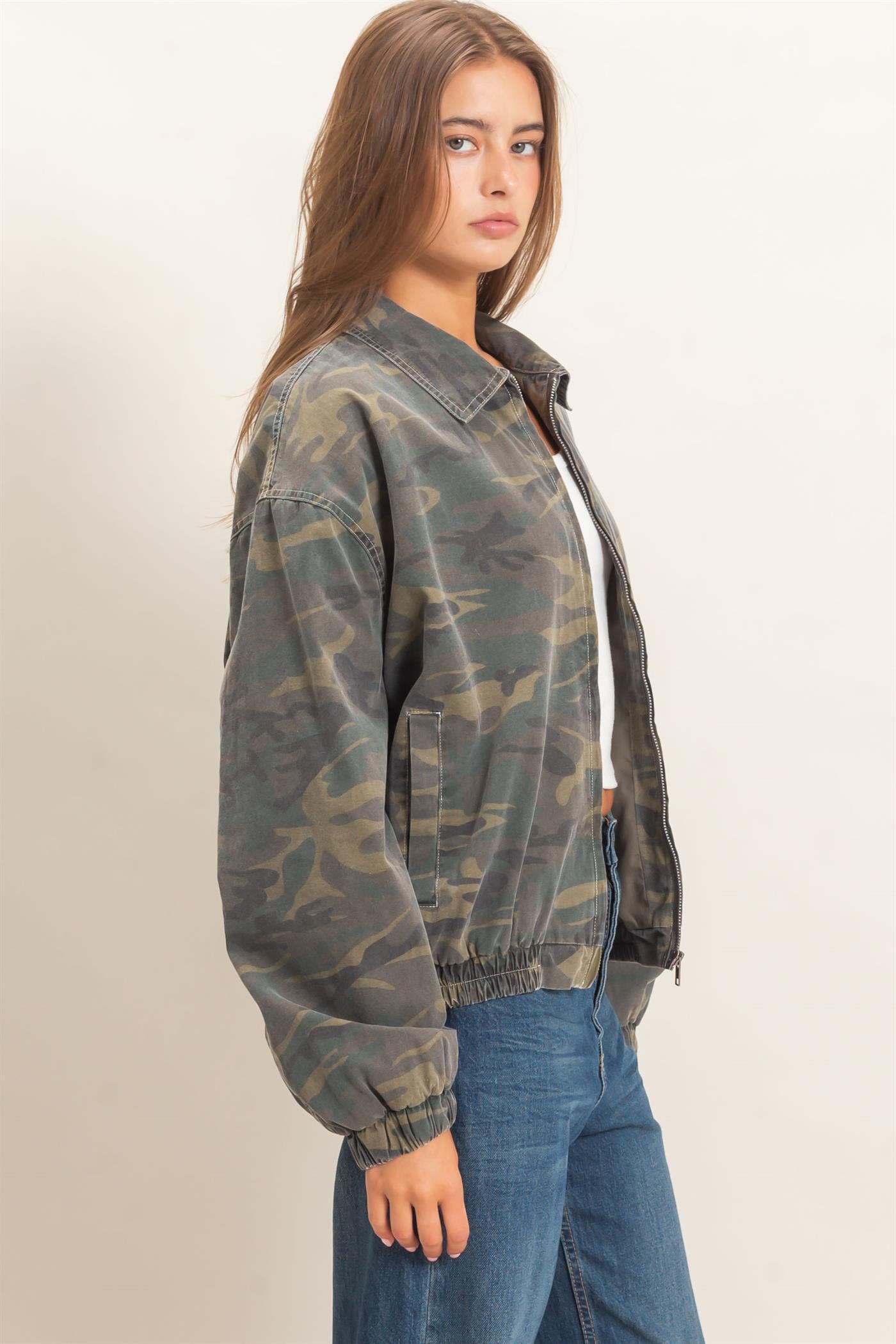 Wholesale Camouflage Zip-Up Jacket Coats & Jackets DZ26E398 DARK GREEN DOUBLE ZERO