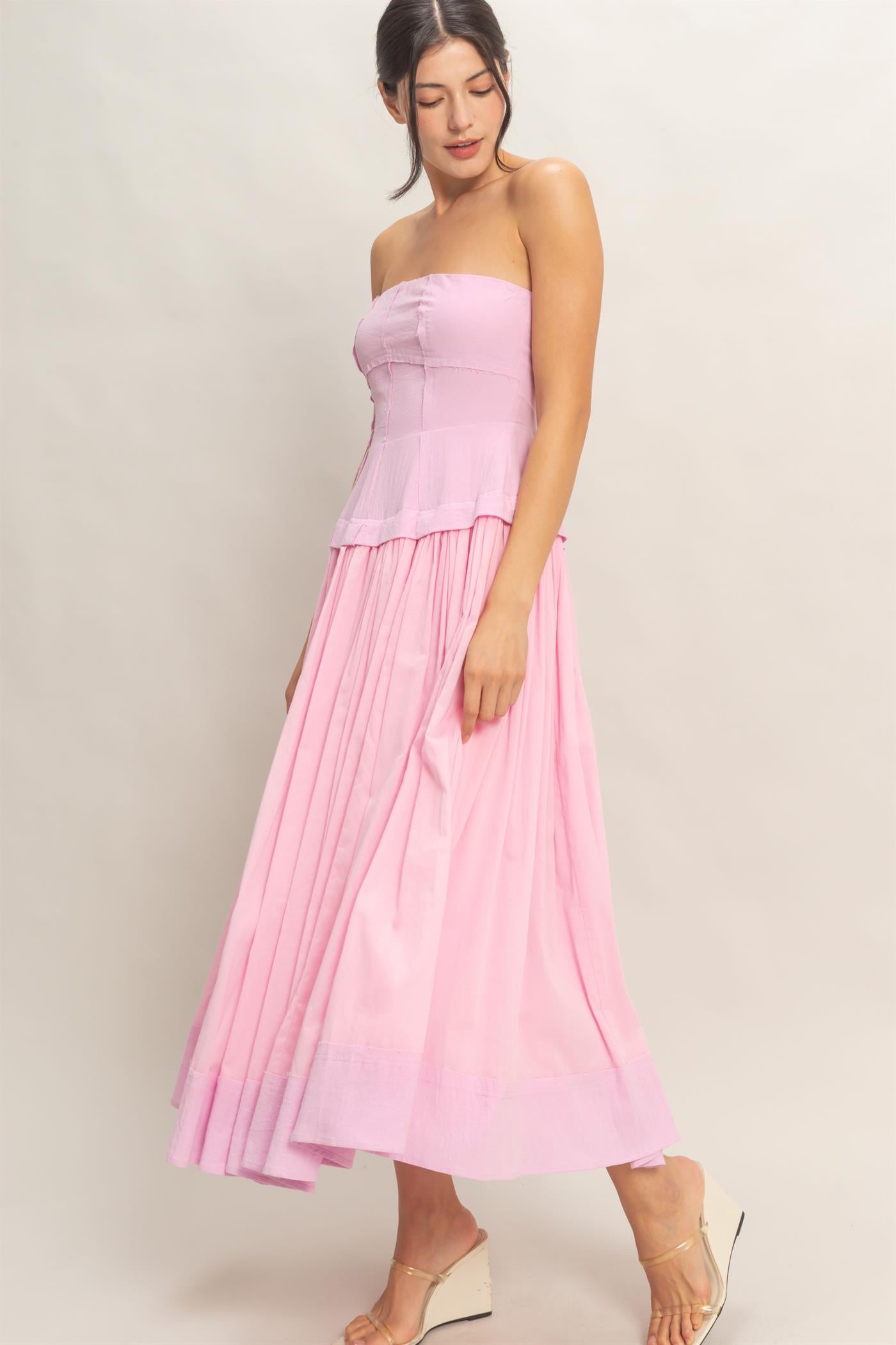 Wholesale Strapless Tiered Maxi Dress Dresses HF26A570 PINK HYFVE