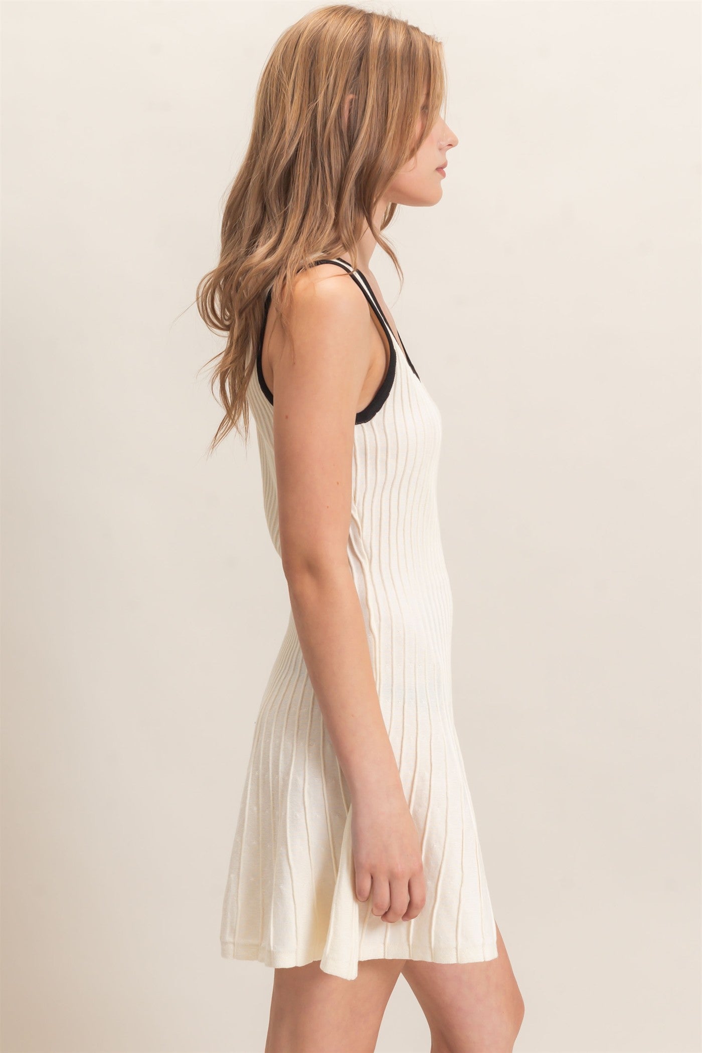 Wholesale Ribbed Square Neck Mini Dress Dresses HF26F213 CREAM HYFVE