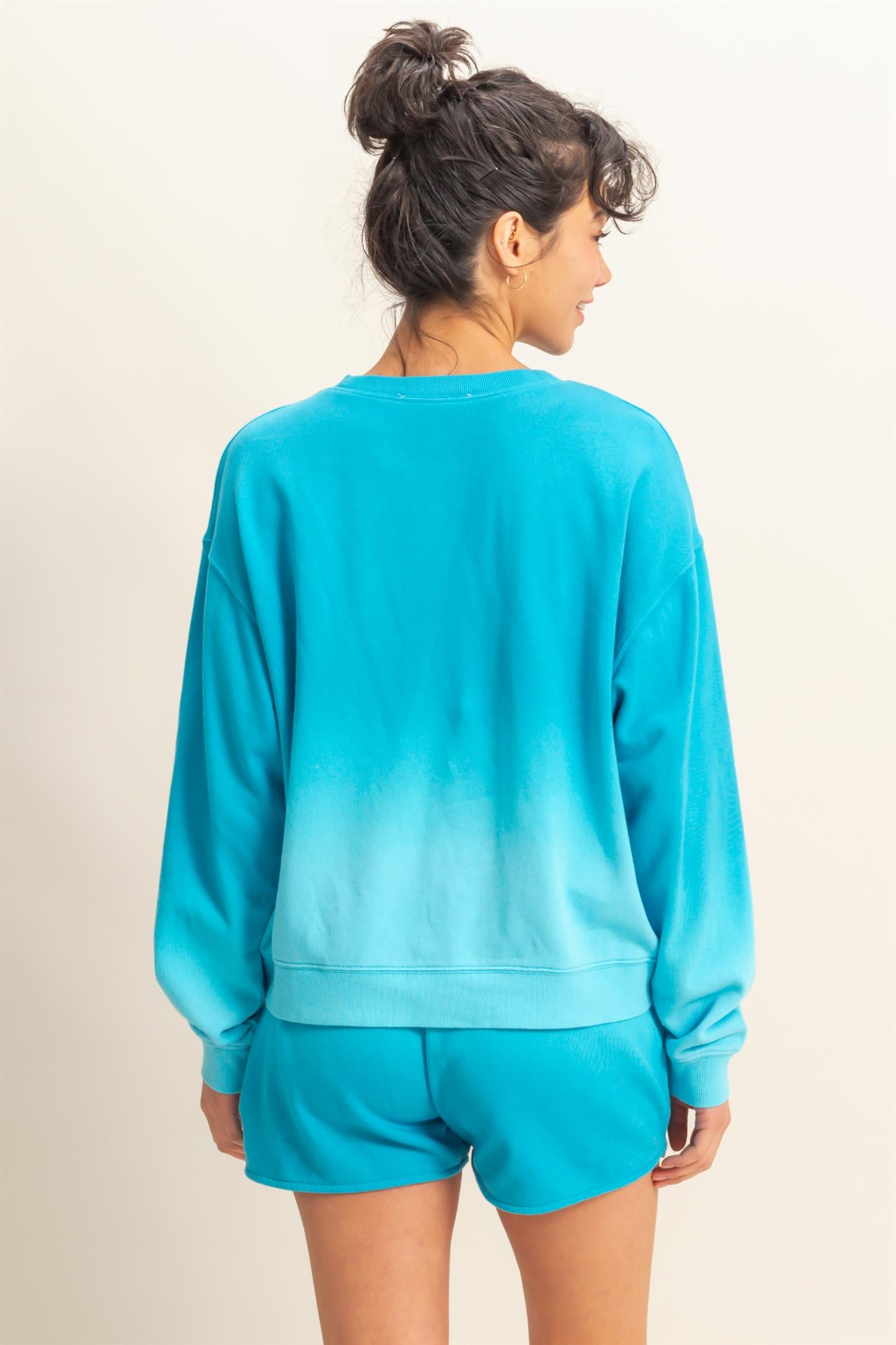 Wholesale Dip Dye Long Sleeve Sweatshirt Sweatshirts DZ25E070 AQUA BLUE DOUBLE ZERO