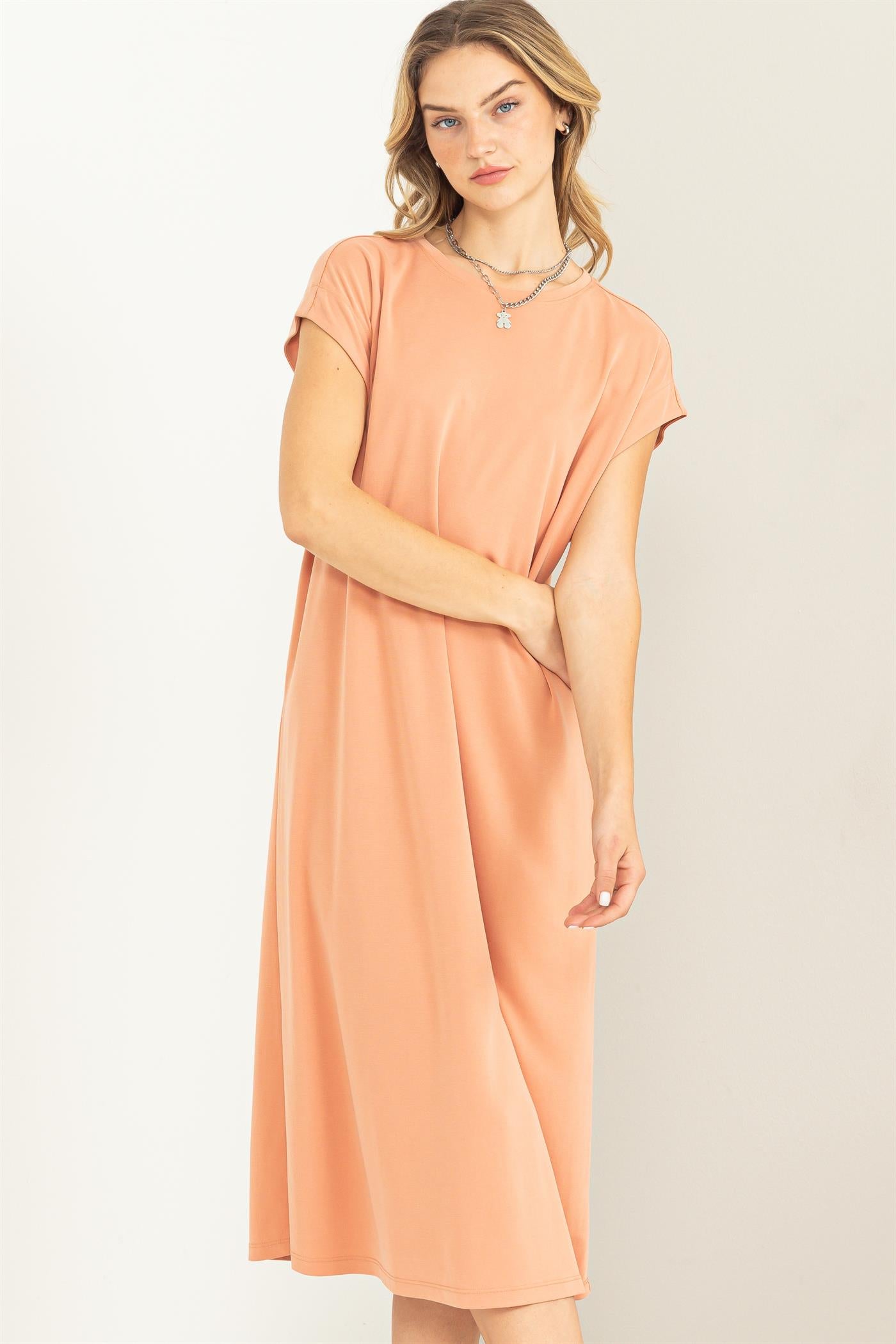 Wholesale Lazy Day Dolman Short Sleeves Midi Dress Dresses DZ23A795 DUSTY CLAY DOUBLE ZERO
