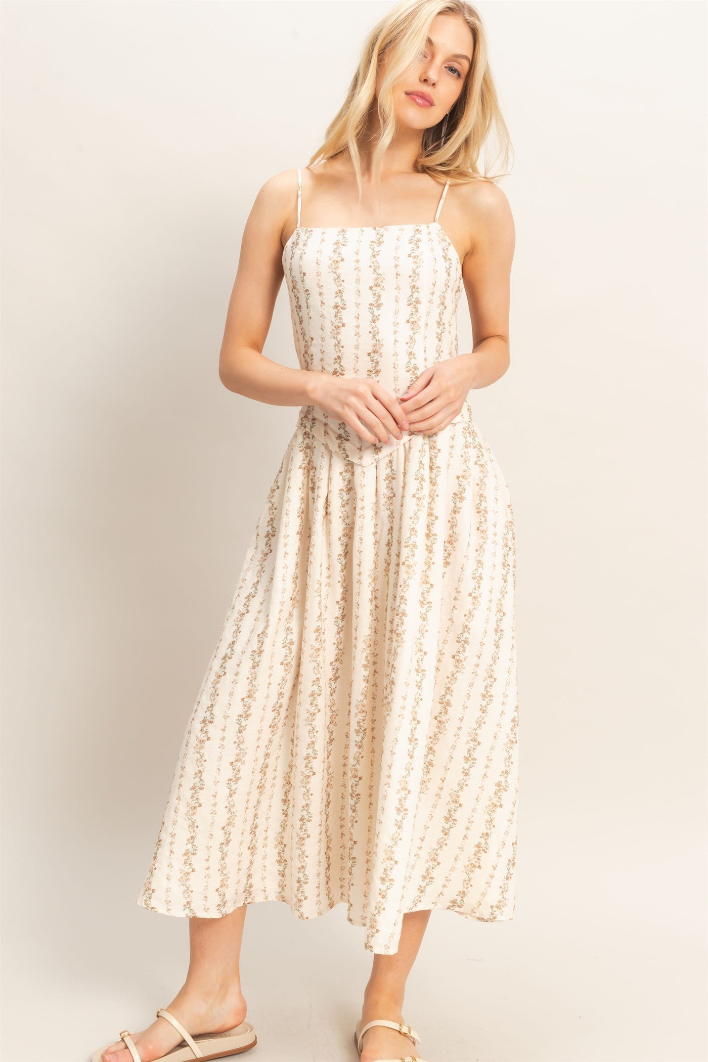 Wholesale Square Neck Floral Dress Dresses HF26A322 BROWN HYFVE