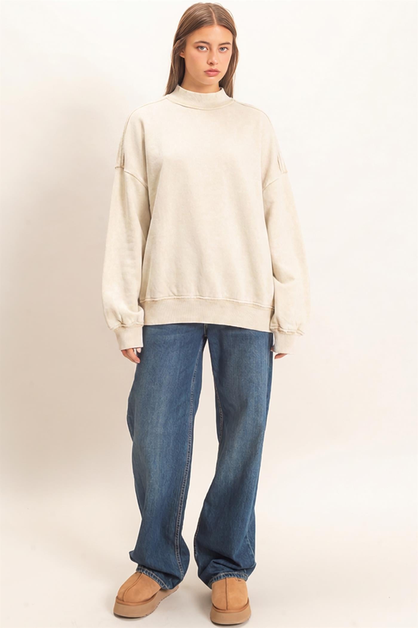Wholesale Acid Washed Mock Neck Sweatshirt Sweatshirts DZ26E656 ALPACA DOUBLE ZERO