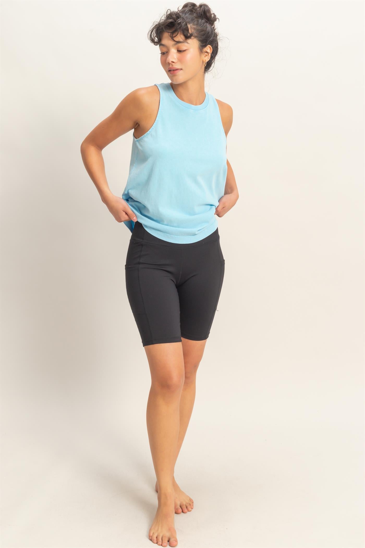 Wholesale Mineral Washed Sleeveless Top Clothing Tops DZ26A739 BLUE DOUBLE ZERO