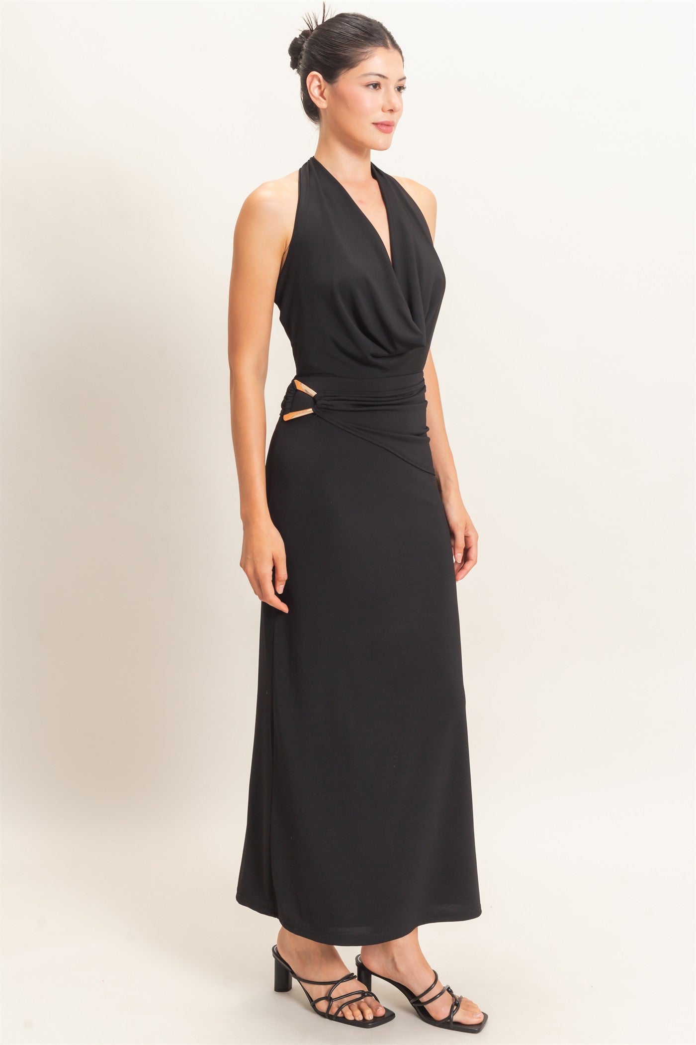 Wholesale Draped Halter Neck Dress Dresses HF26C663 BLACK HYFVE