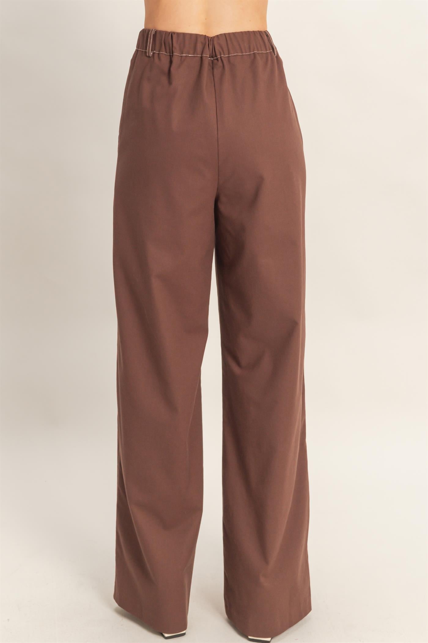 Wholesale Wide-Leg Pants With Pockets Pants HF26C402 DARK CHOCOLATE HYFVE