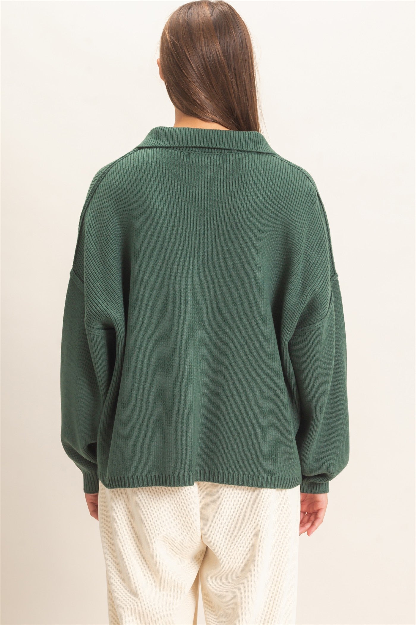 Wholesale High Neck Oversized Cardigan Cardigans DZ26E280 DARK GREEN DOUBLE ZERO