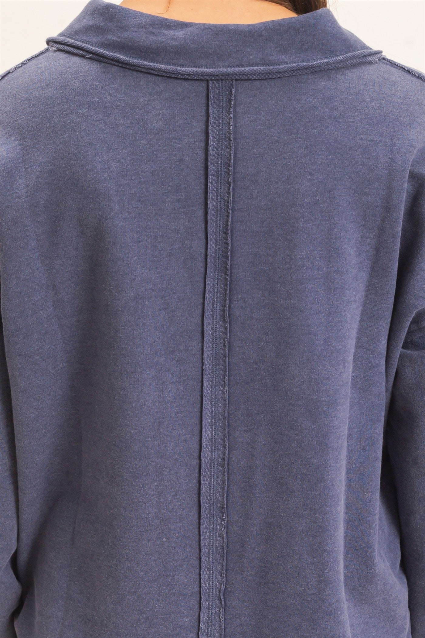 Wholesale Mineral Washed Polo Collar Long Sleeve Top Polos DZ26E887 NAVY DOUBLE ZERO