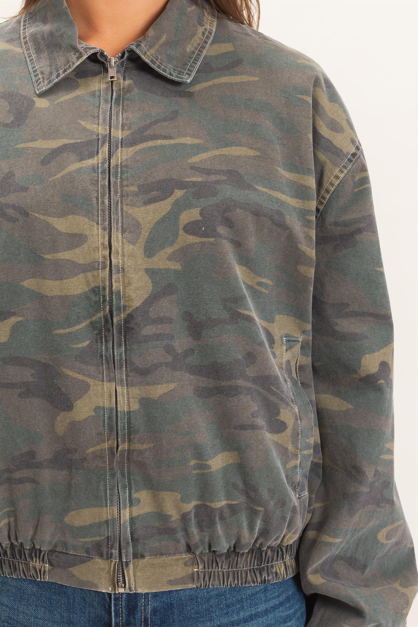 Wholesale Camouflage Zip-Up Jacket Coats & Jackets DZ26E398 DARK GREEN DOUBLE ZERO
