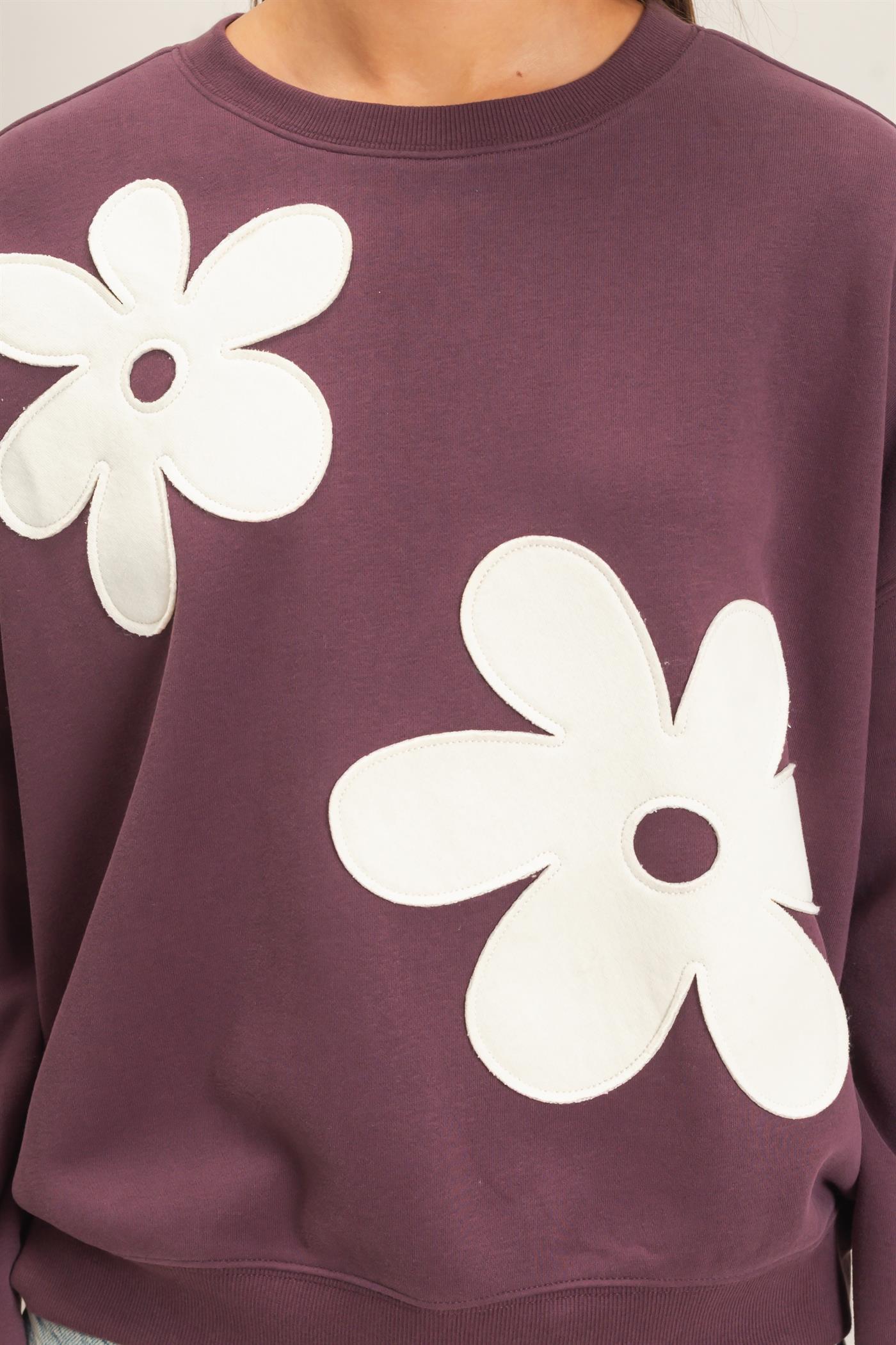 Wholesale Floral Applique Crew Neck Sweatshirt Sweatshirts DZ26E708 COCOA DOUBLE ZERO