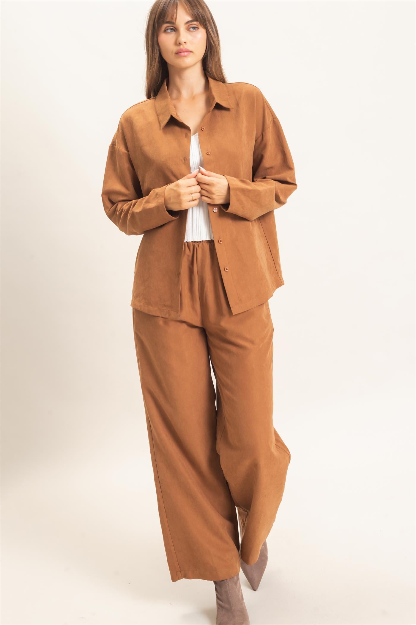 Wholesale Button-Up Shirt And Pants Set Clothing HF26C825-SET CINNAMON HYFVE