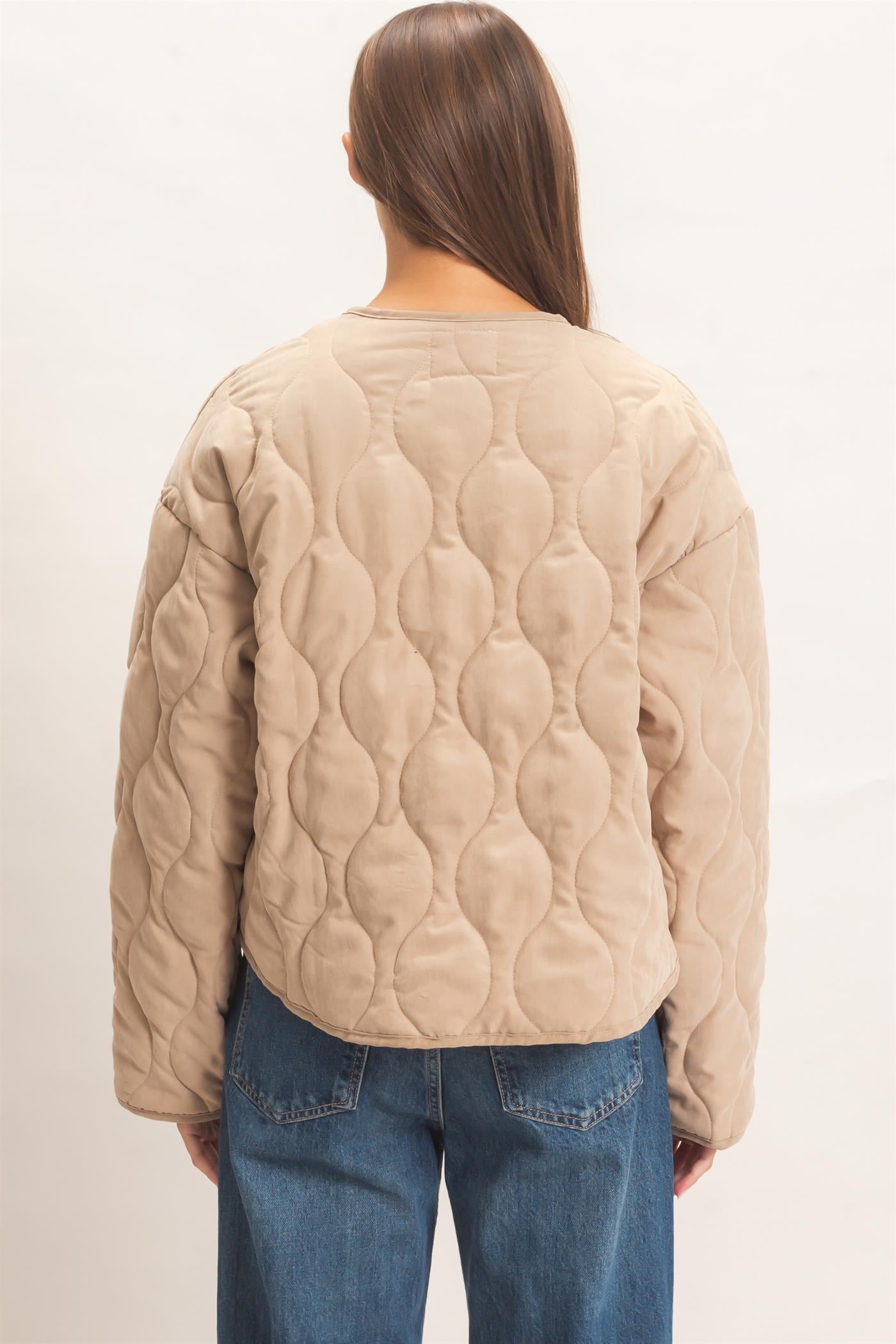Wholesale Quilted Button Front Jacket Coats & Jackets DZ26F254 TAUPE DOUBLE ZERO