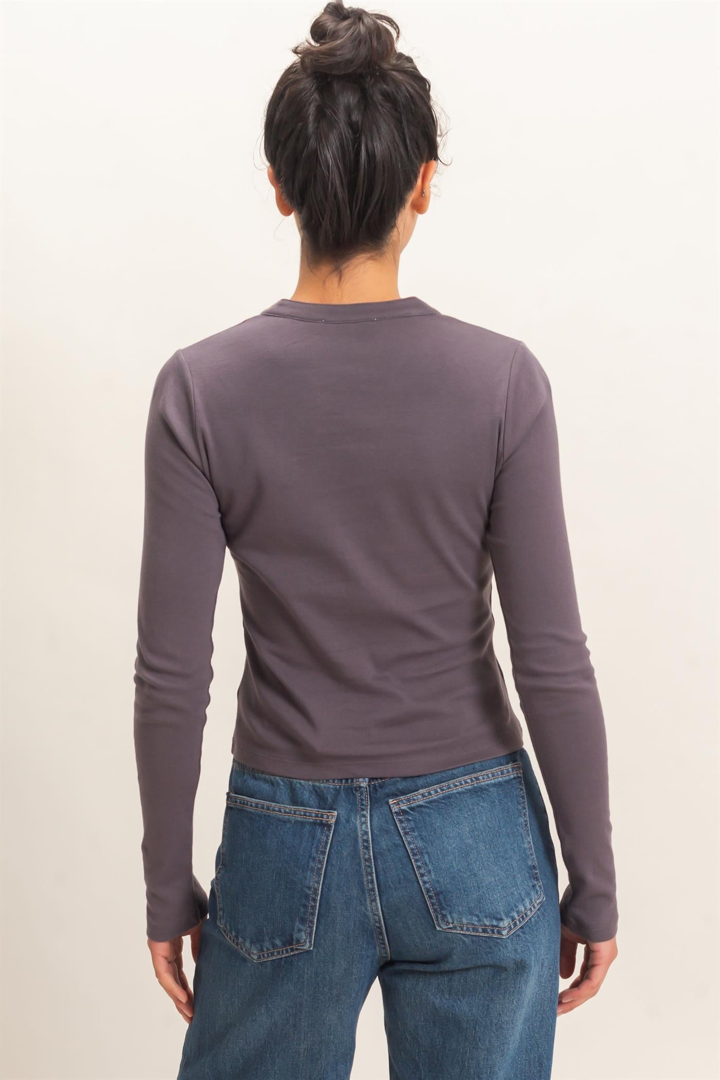 Wholesale Long Sleeve Henley Top Clothing Tops DZ26E865 CHARCOAL DOUBLE ZERO