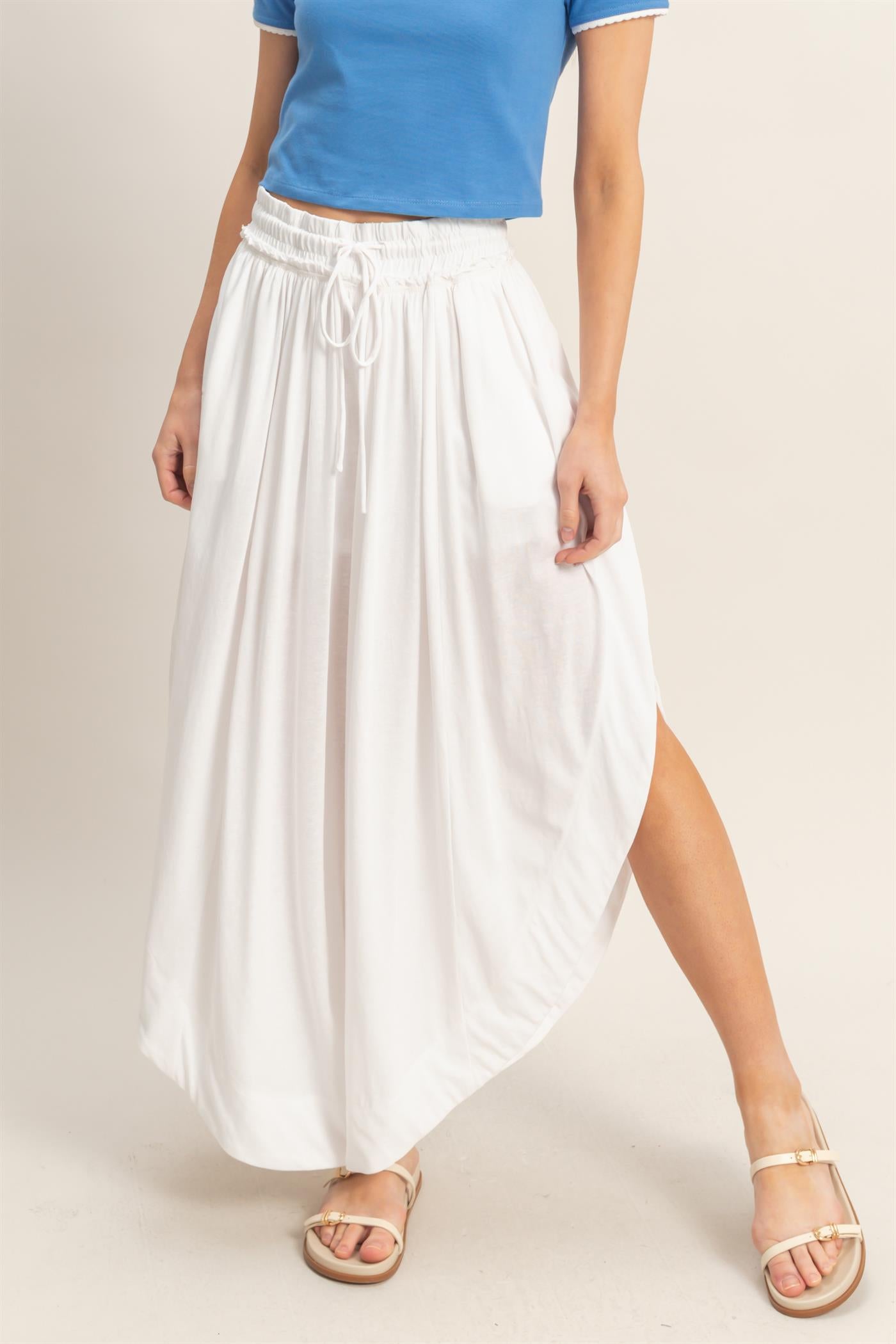 Wholesale Tulip Hem Wide-Leg Pants Pants HF26C047 WHITE HYFVE