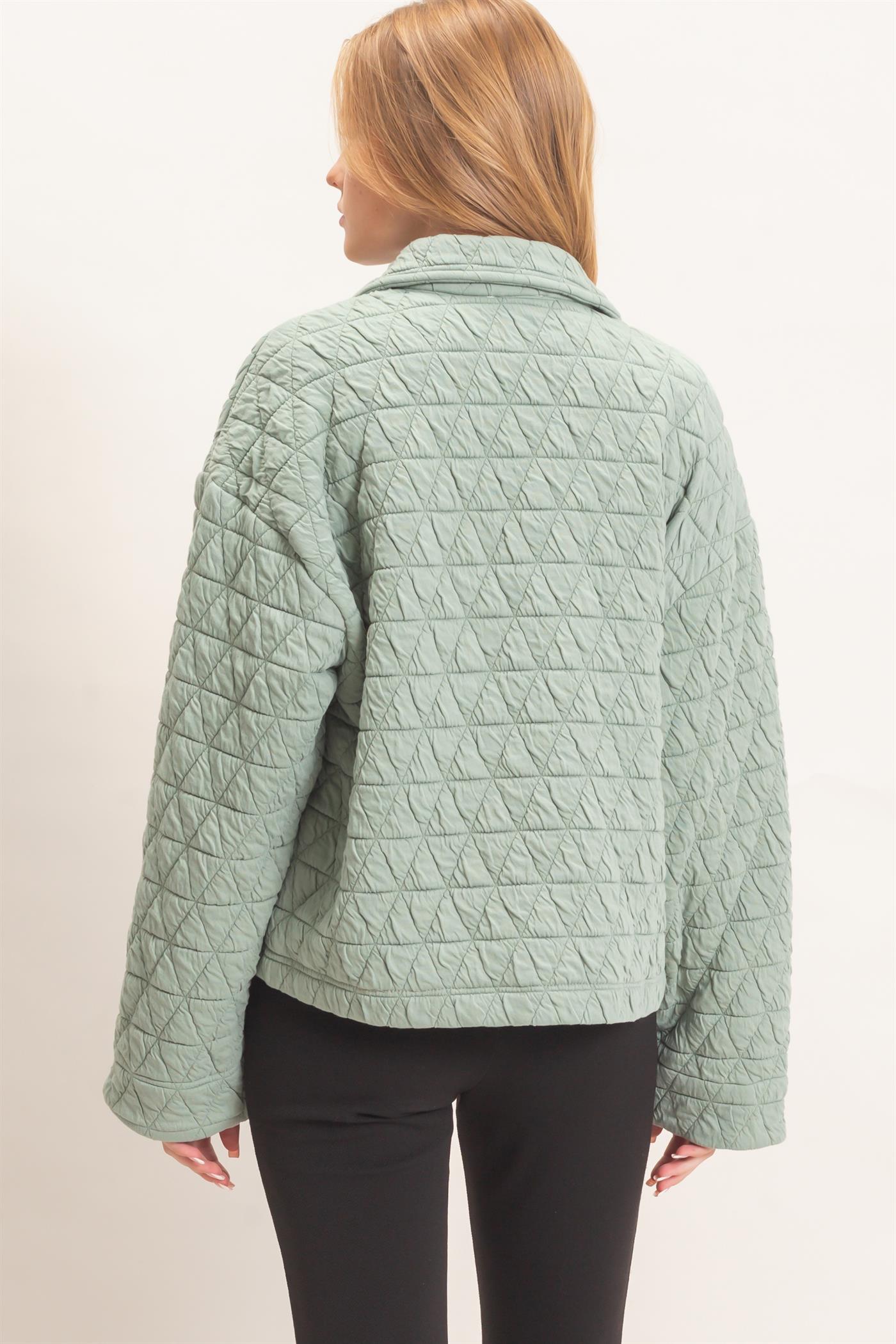 Wholesale Triangle Quilted Button-Up Jacket Coats & Jackets HF26F145 DUSTY SAGE DOUBLE ZERO