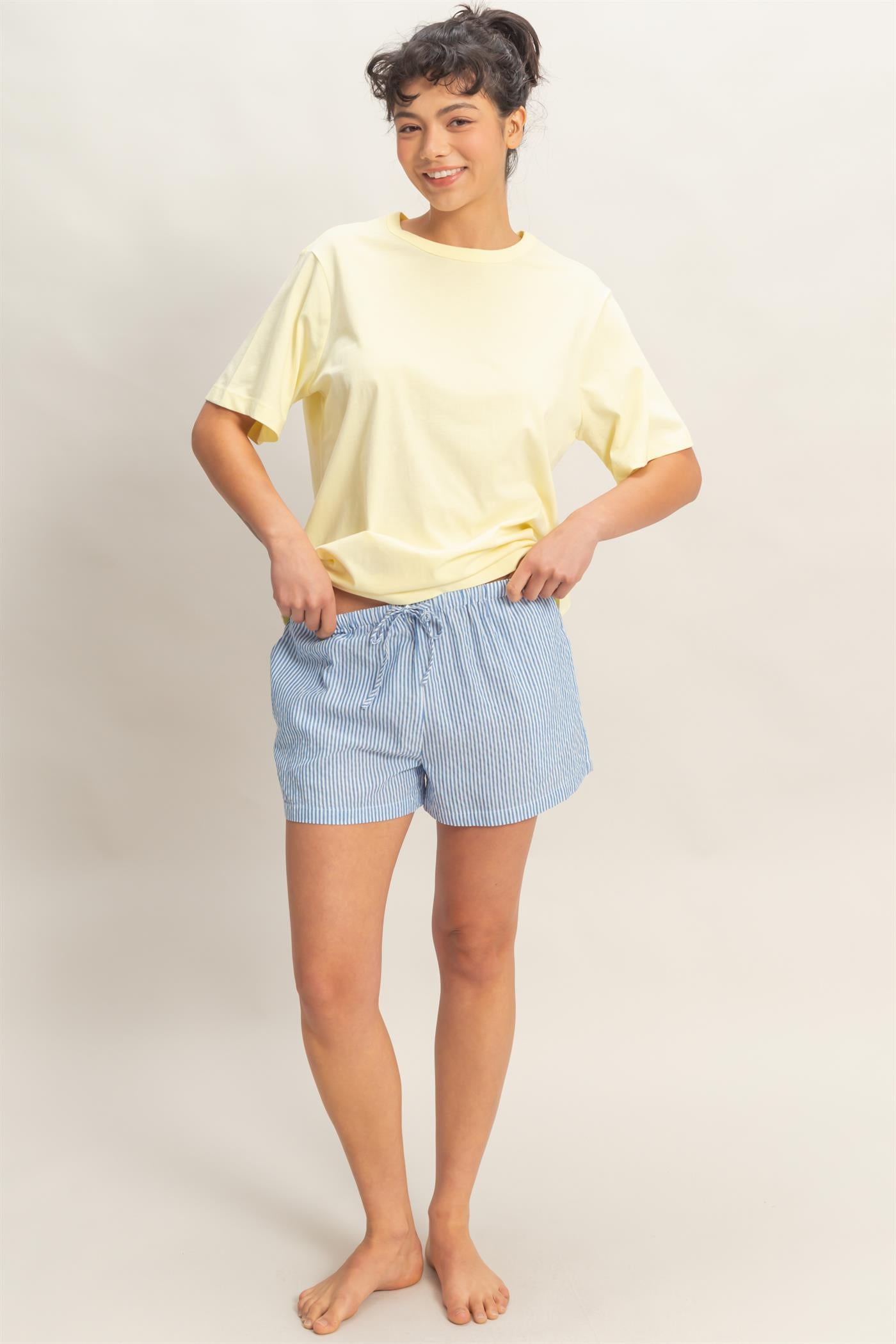 Wholesale Striped Drawstring Waist Shorts Shorts DZ26A747 BLUE DOUBLE ZERO
