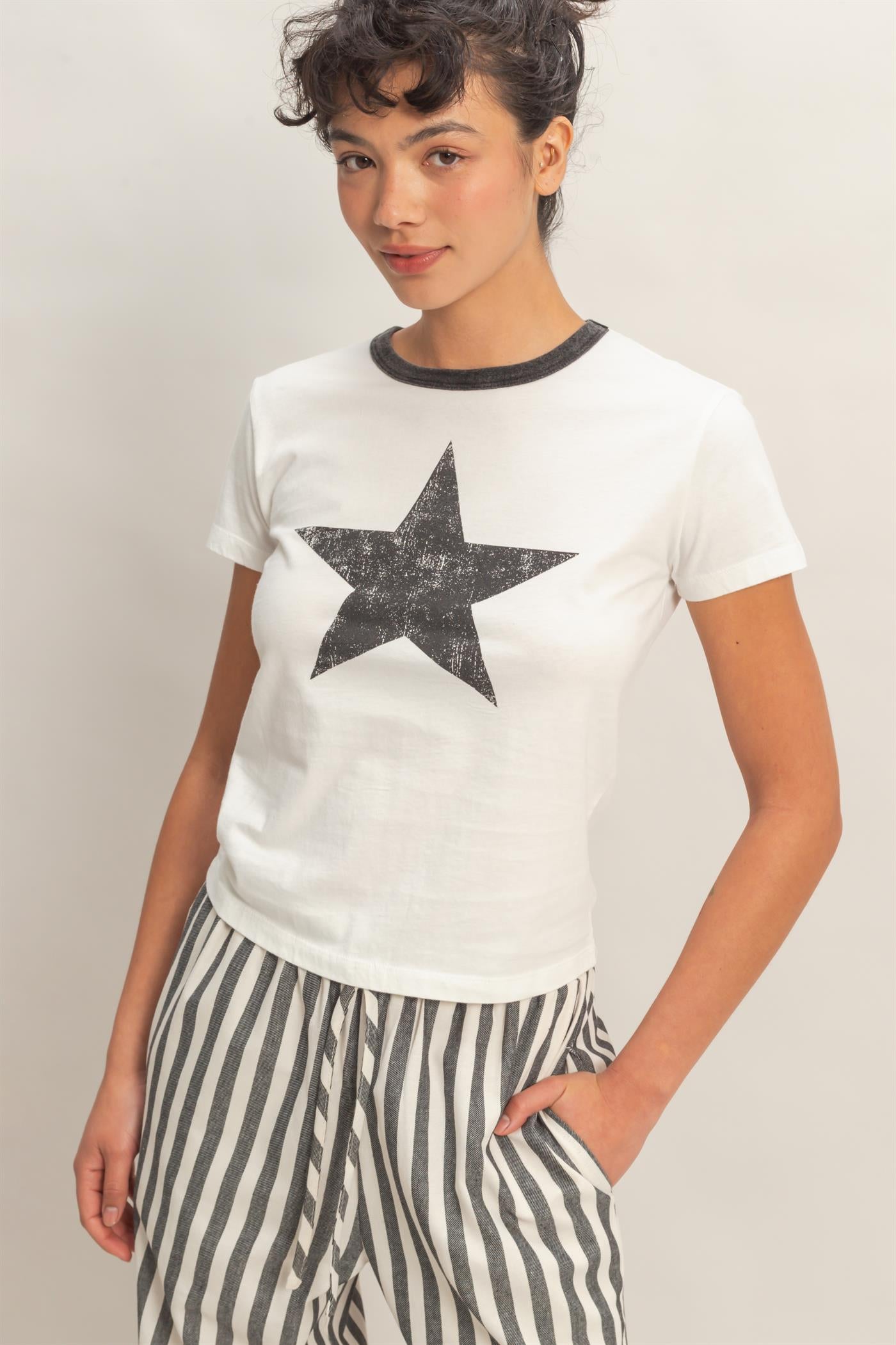 Wholesale Star Graphic Crew Neck T-Shirt T-Shirts DZ26C695 BLACK DOUBLE ZERO