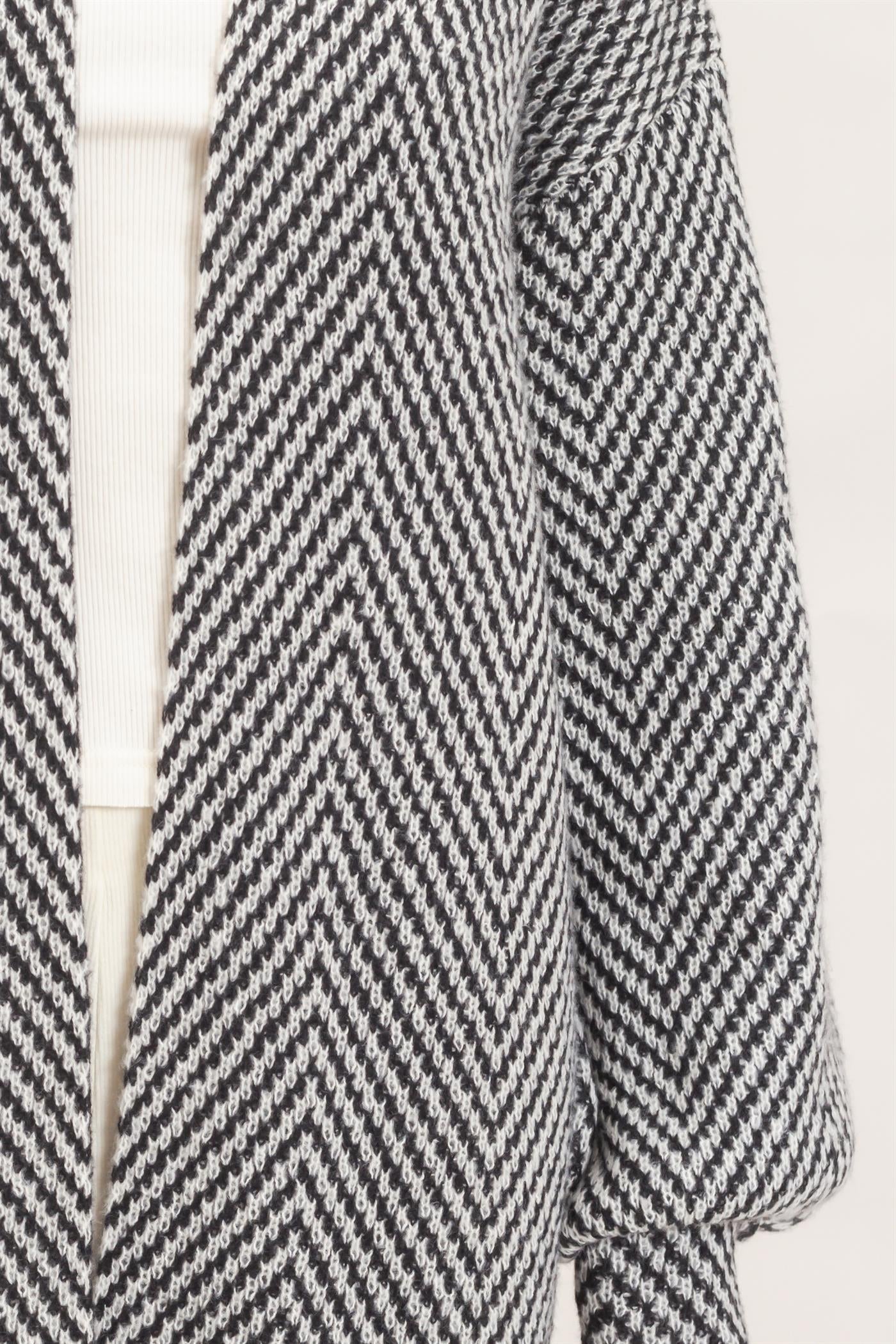 Wholesale Herringbone Pattern Open-Front Cardigan Cardigans HF26F171 BLACK HYFVE