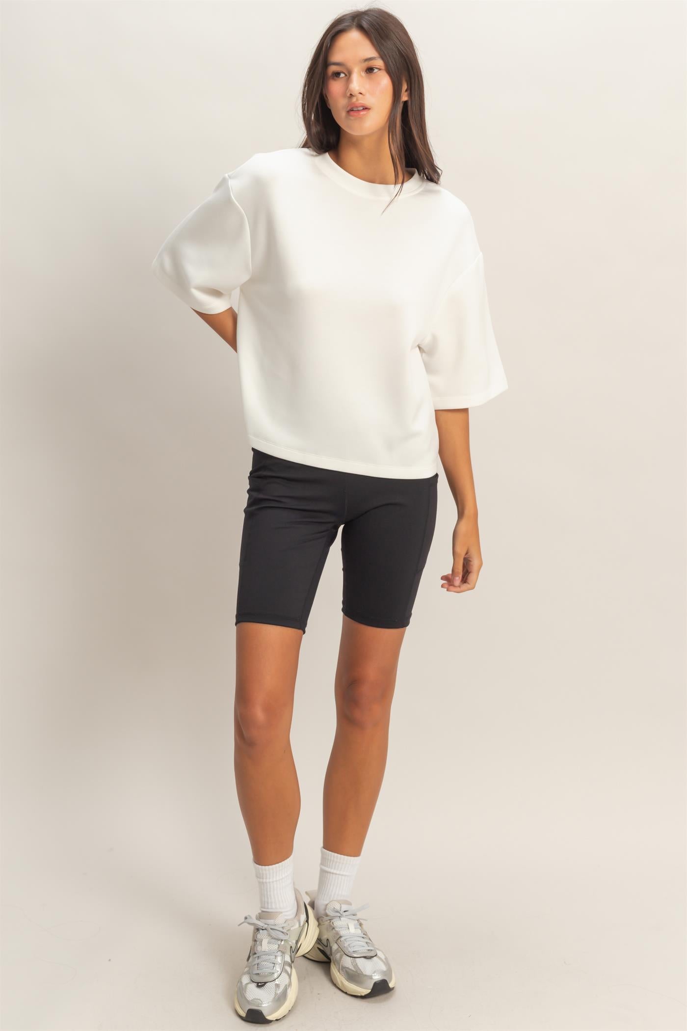 Wholesale Scuba Short Sleeve Boxy Top T-Shirts DZ26A271 WHITE DOUBLE ZERO