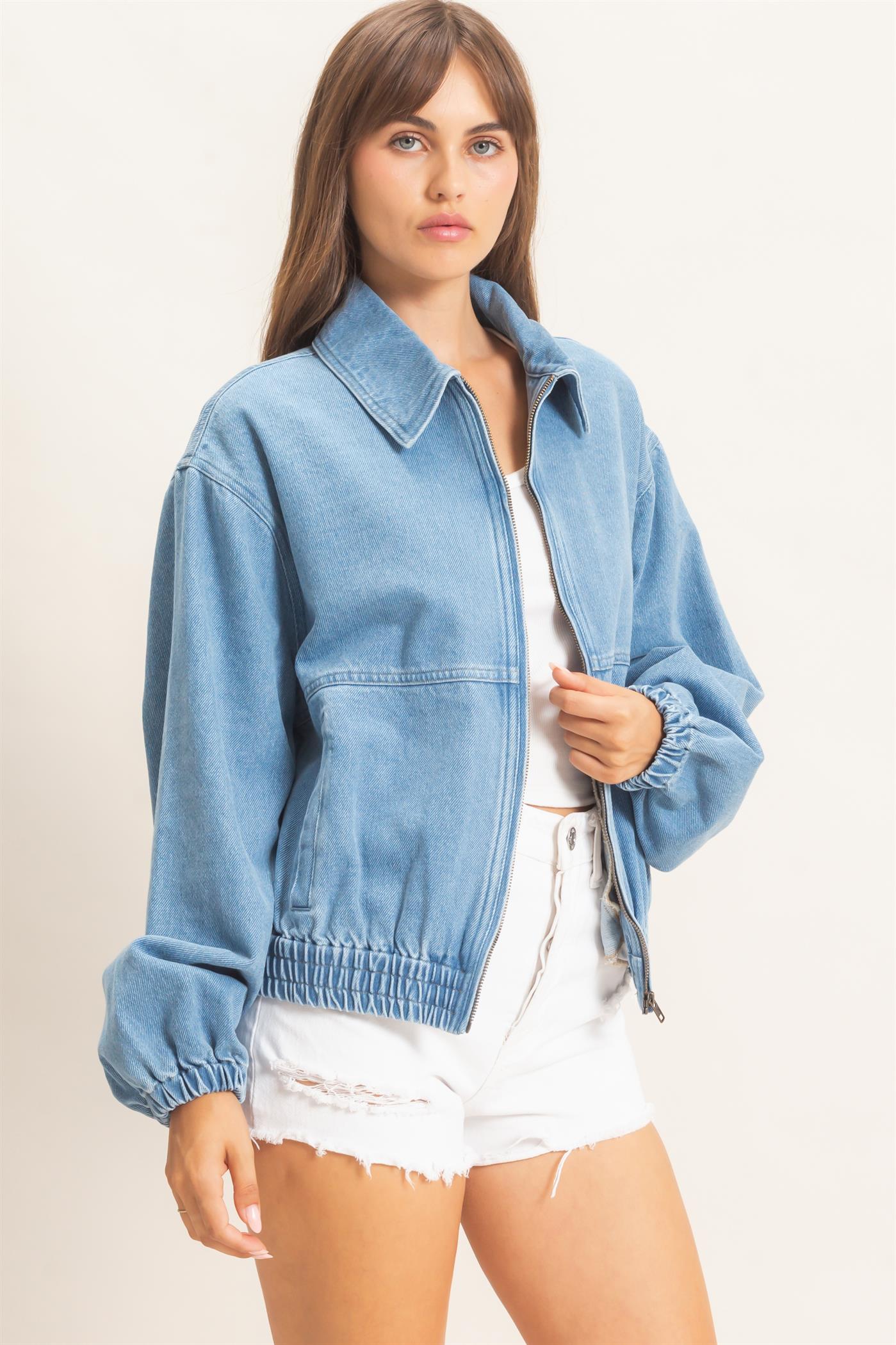 Wholesale Enzyme Wash Denim Jacket Coats & Jackets HF26C924 LIGHT DENIM HYFVE