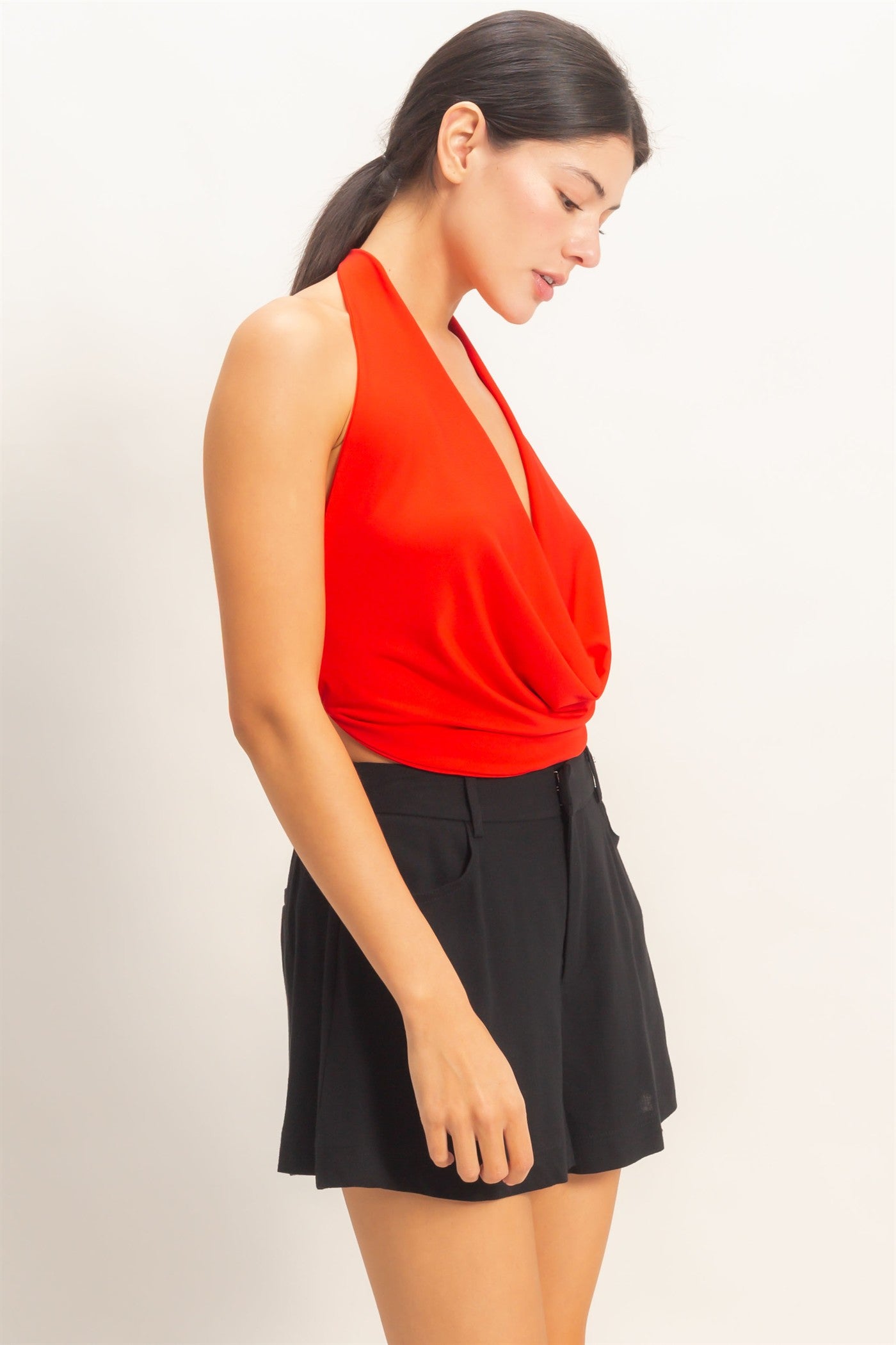 Wholesale Draped Halter Neck Top Clothing Tops HF26E353 RED HYFVE