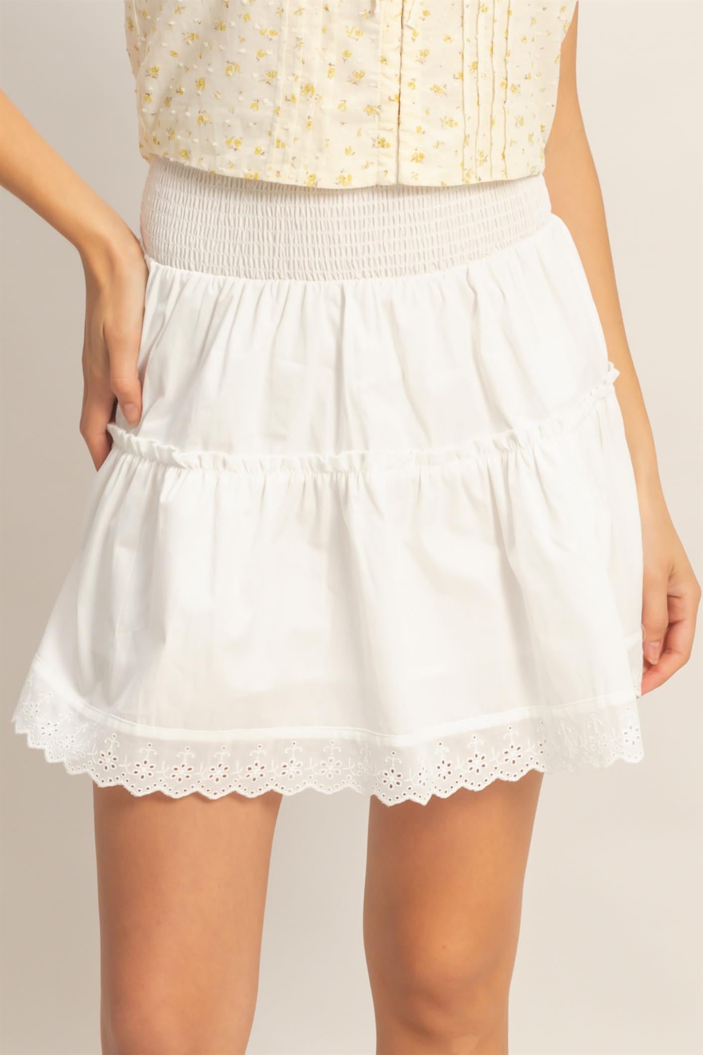Wholesale Smocked Waist Layered Skirt Skirts HF26A781 OFF WHITE HYFVE