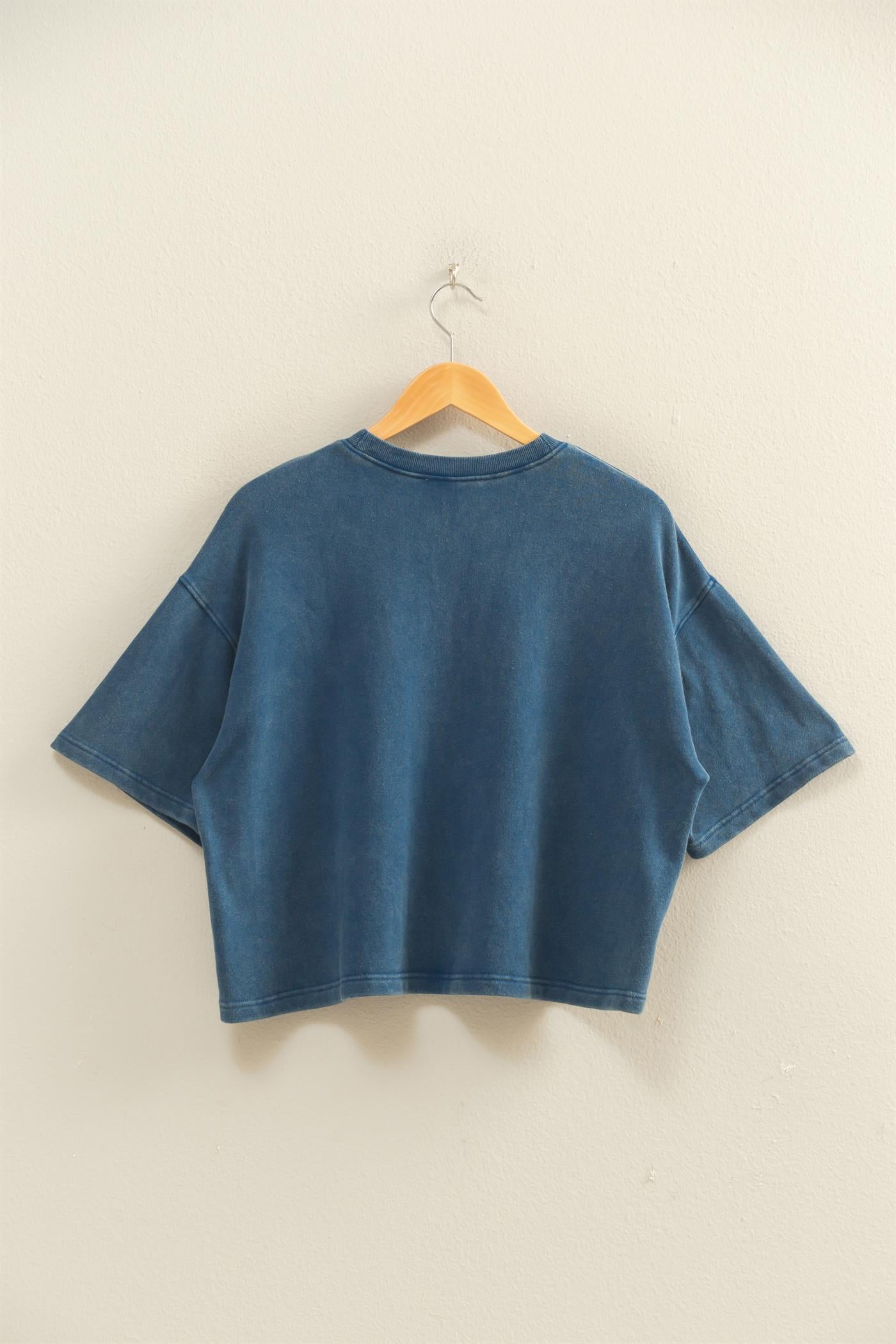 Wholesale Acid Wash Boxy Crew Neck Top T-Shirts DZ26C093 NAVY DOUBLE ZERO